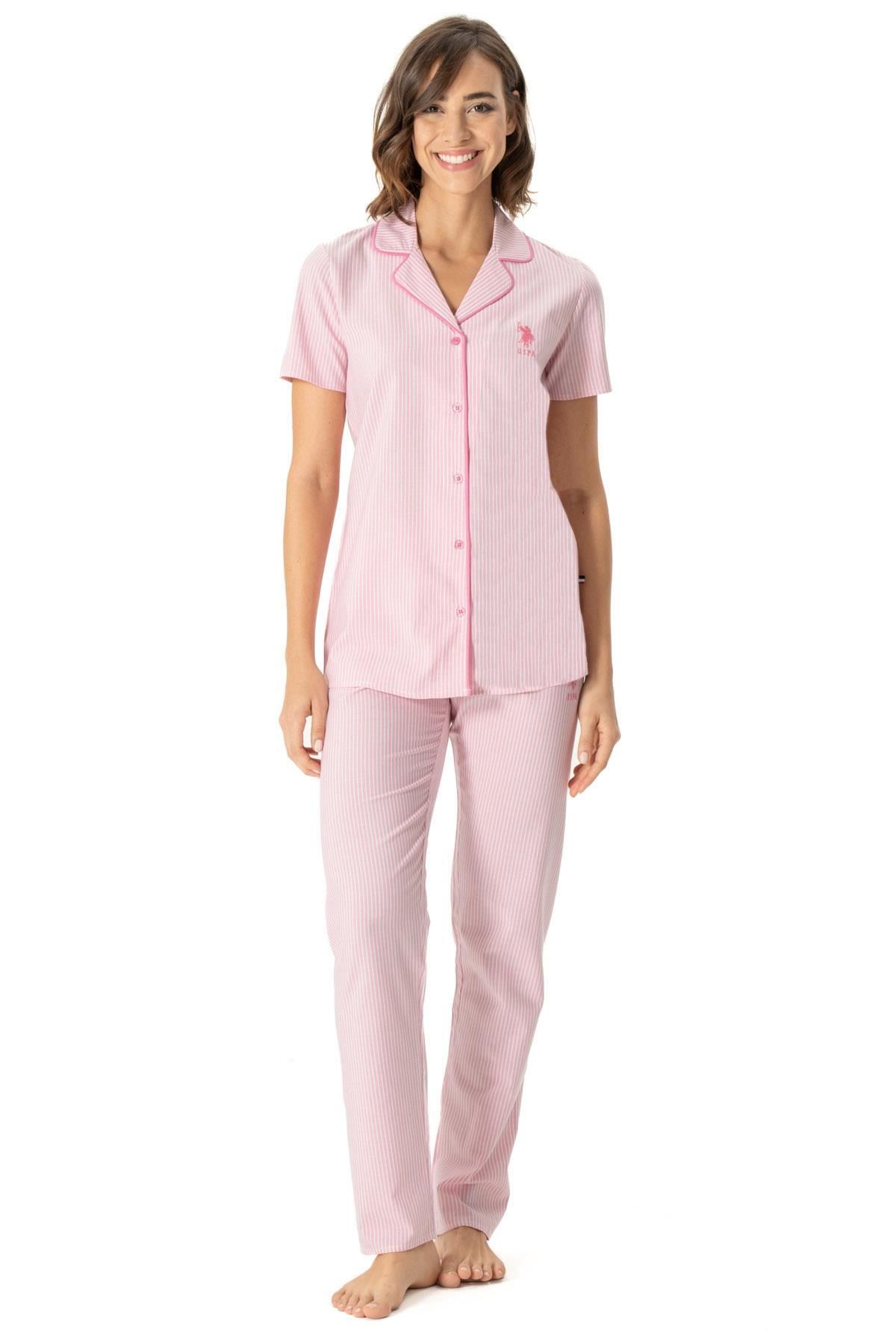 U.S. Polo Assn. U.S. Polo Assn. Kadın Kısakol Gömlek Pijama Takım, Viskon Kumaş
