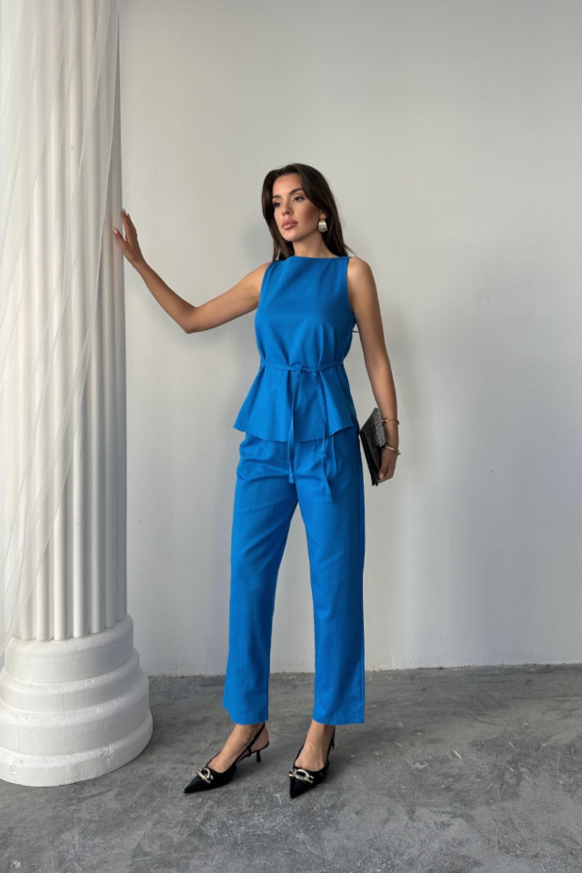 BEFAON KETEN BLUZ - PANTOLON TAKIM MASSİMO MODEL SCREAT KUMAŞ - Saks