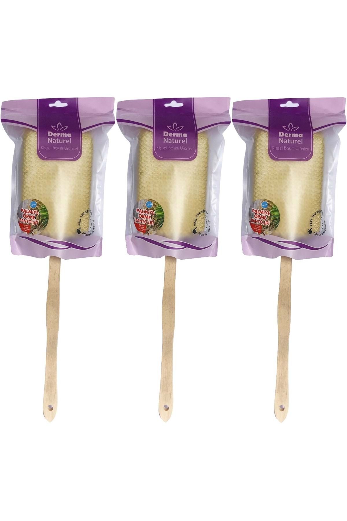 Derma Naturel Palmiye Örme Sopalı Banyo Sırt Lifi (8*24CM) MS-09 (3 Lü Set)