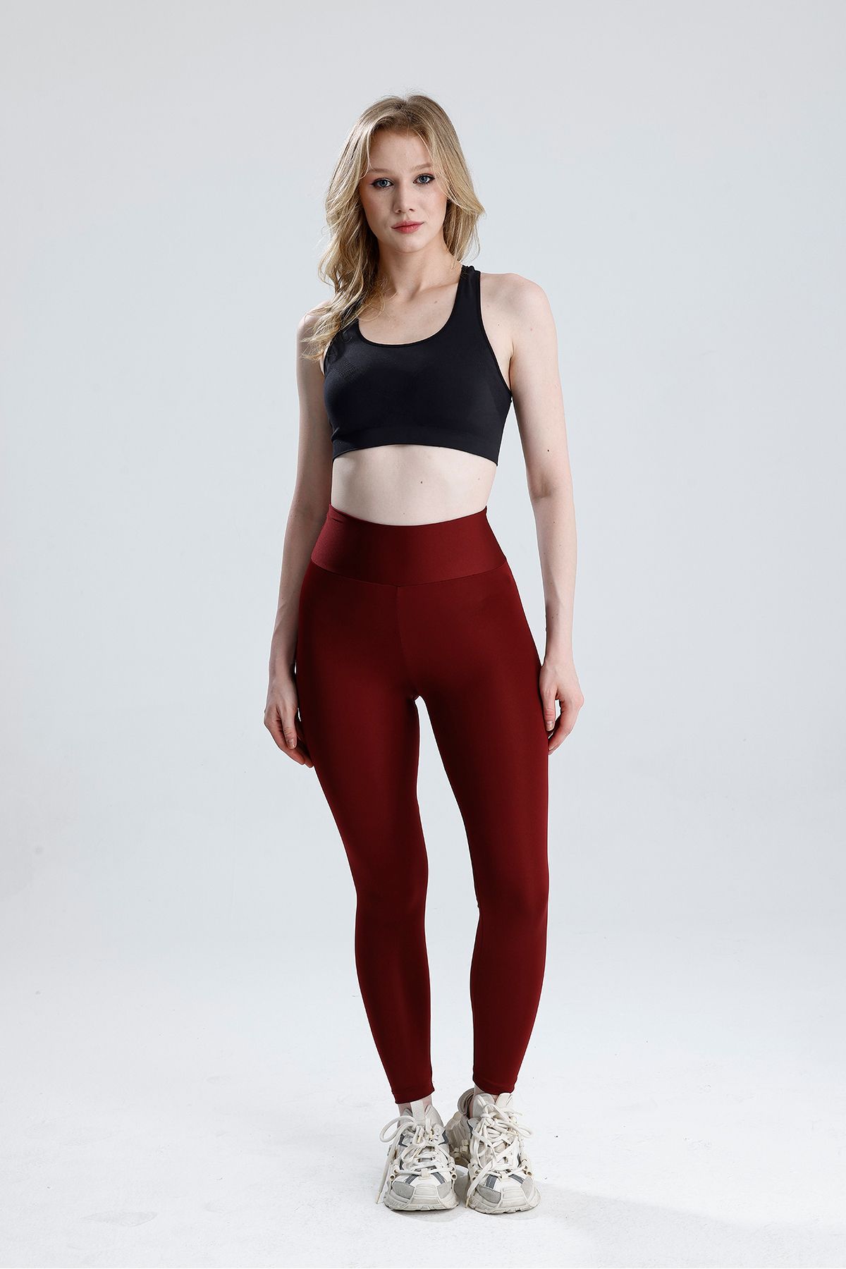 vesantia Kadın Bordo Yüksek Bel Toparlayıcı Dalgıç Slim Fit Tayt