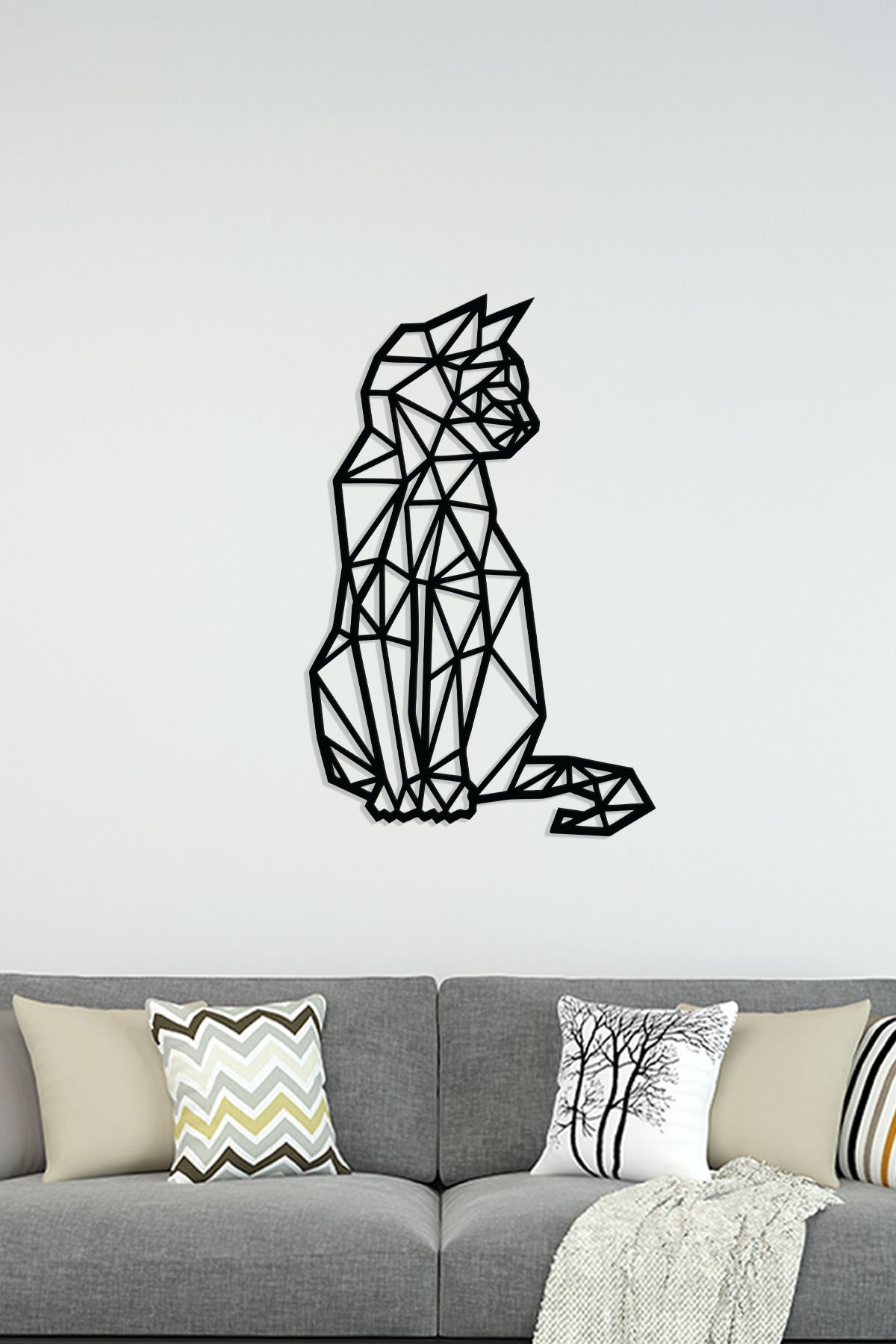 cncrafft Geometrik Kedi Metal Tablo – Modern Minimalist Duvar Dekoru