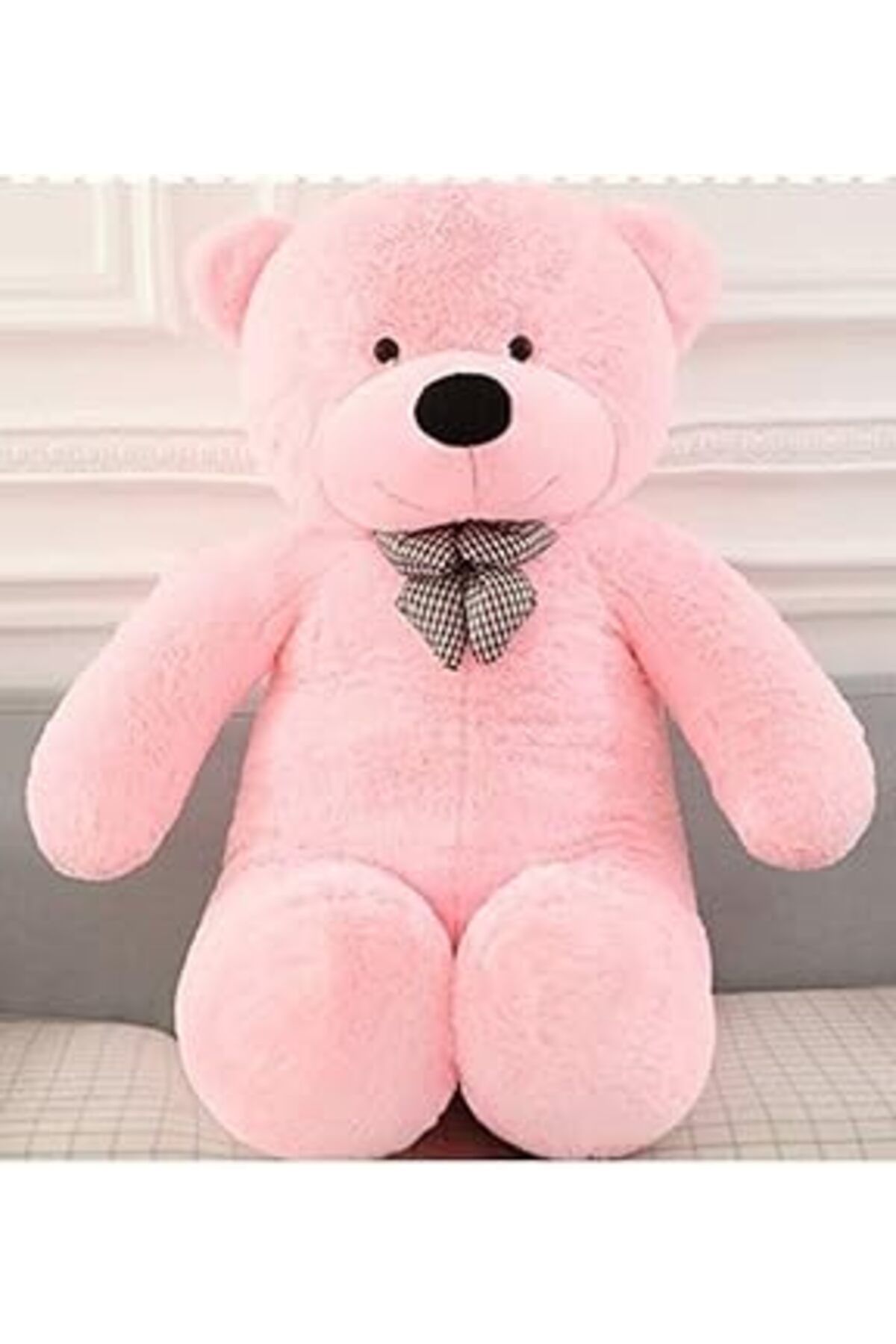 Qedii Papyonlu Sevimli Büyük Peluş Ayıcık, 130 Cm -% 100 Yerli Pembe