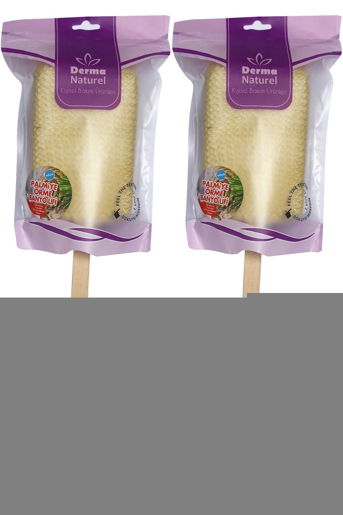 Derma Naturel Palmiye Örme Sopalı Banyo Sırt Lifi (8*24CM) MS-09 (2 Li Set)