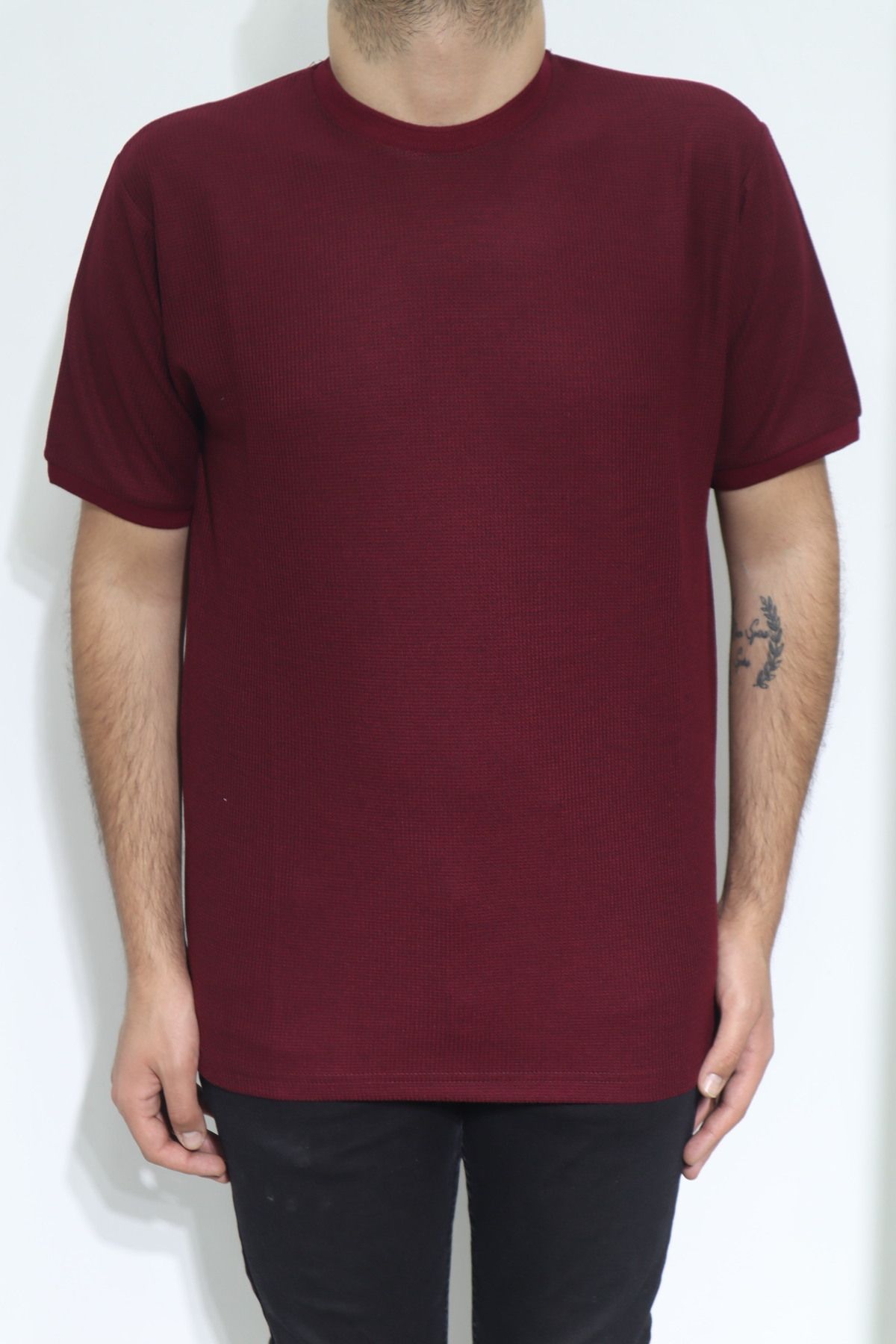 Özhürmet Triko DMC TEKSTİL Erkek Bordo Düz Spor Kesim Normal Kalıp Bisiklet Yaka T-Shirt