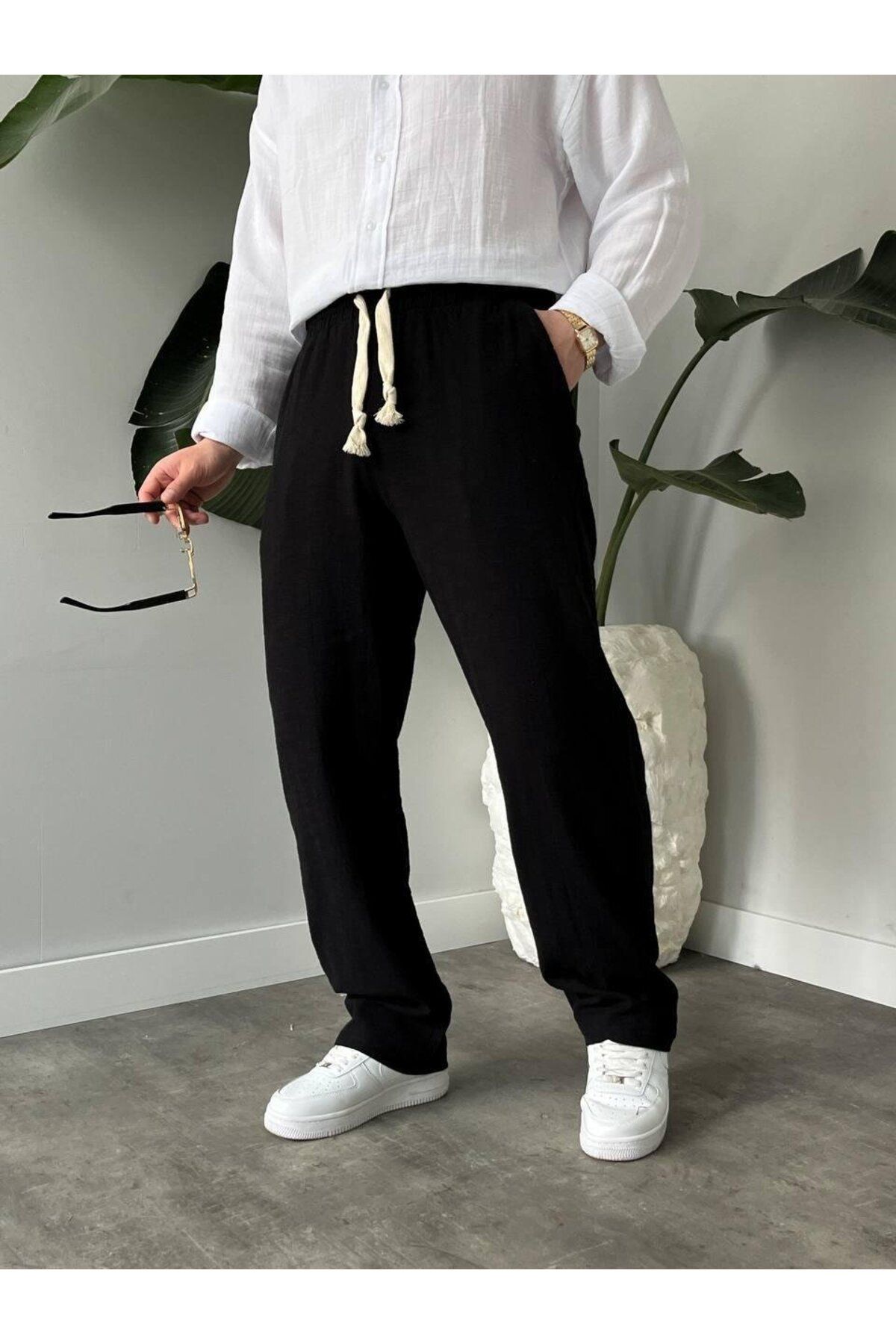 MODA SİYAH BELİ İPLİ BAGGY PANTOLON