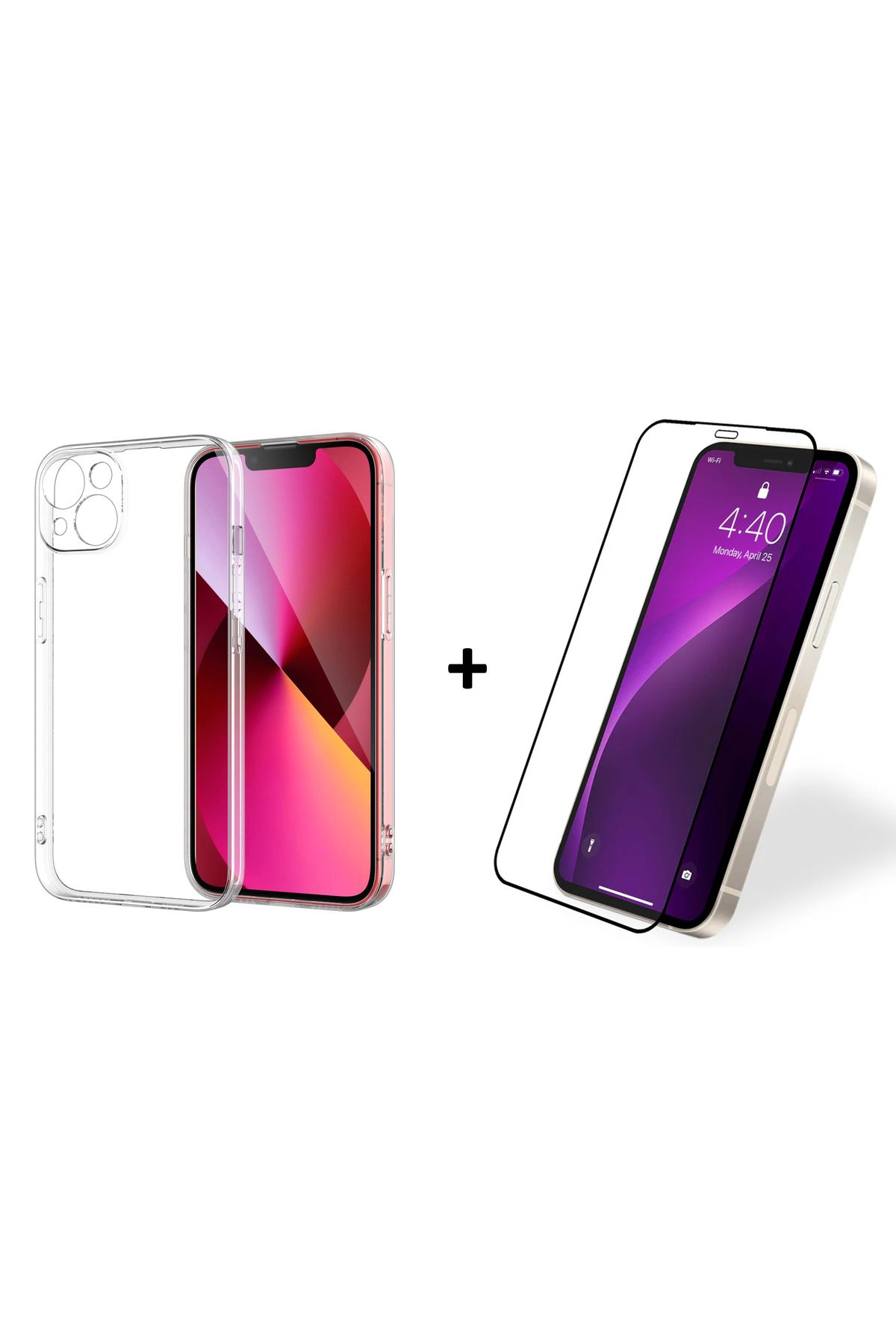 Caseji iPhone 13 Uyumlu Şeffaf Kamera Korumalı Kılıf + Antistatik Özellikli Ekran Koruyucu
