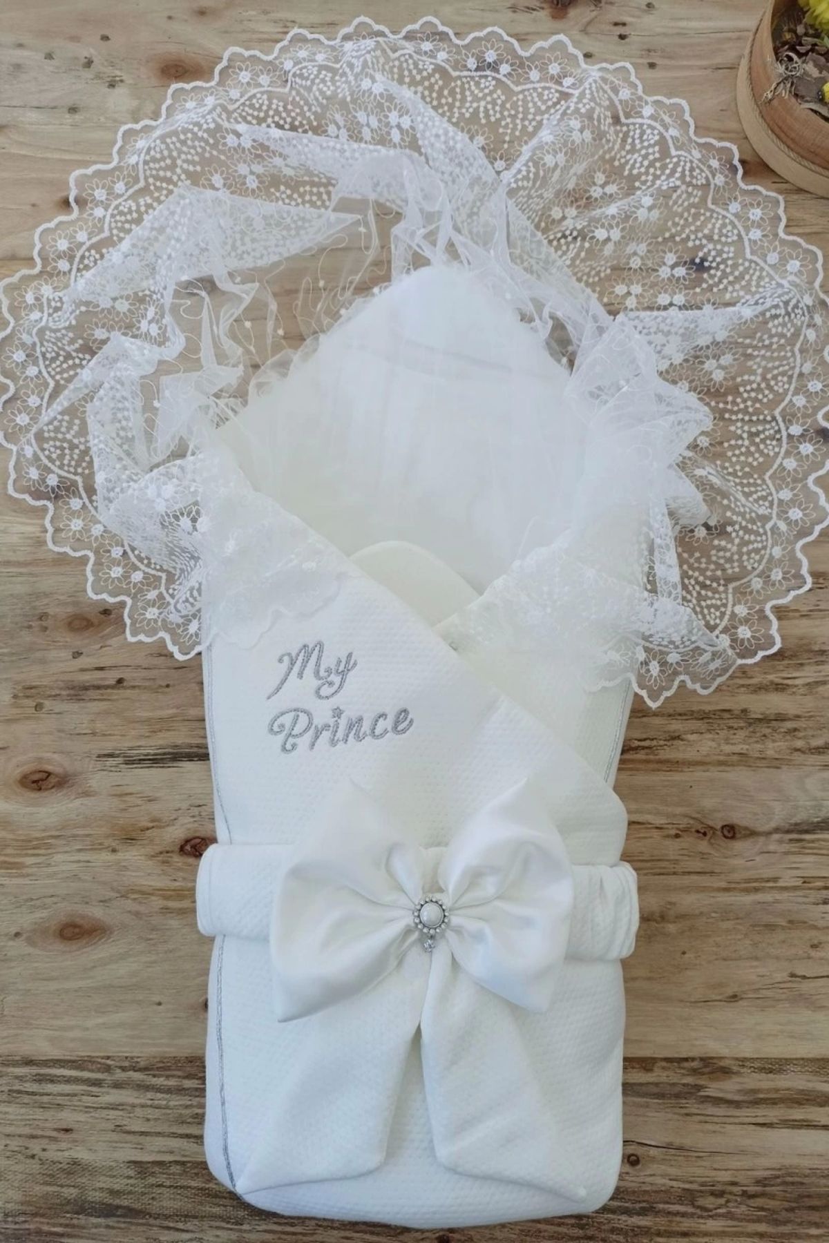 STOREMAX Yenidoğan Sahra My Prince Nakışlı Lüks Kundak Bebek Battaniyesi