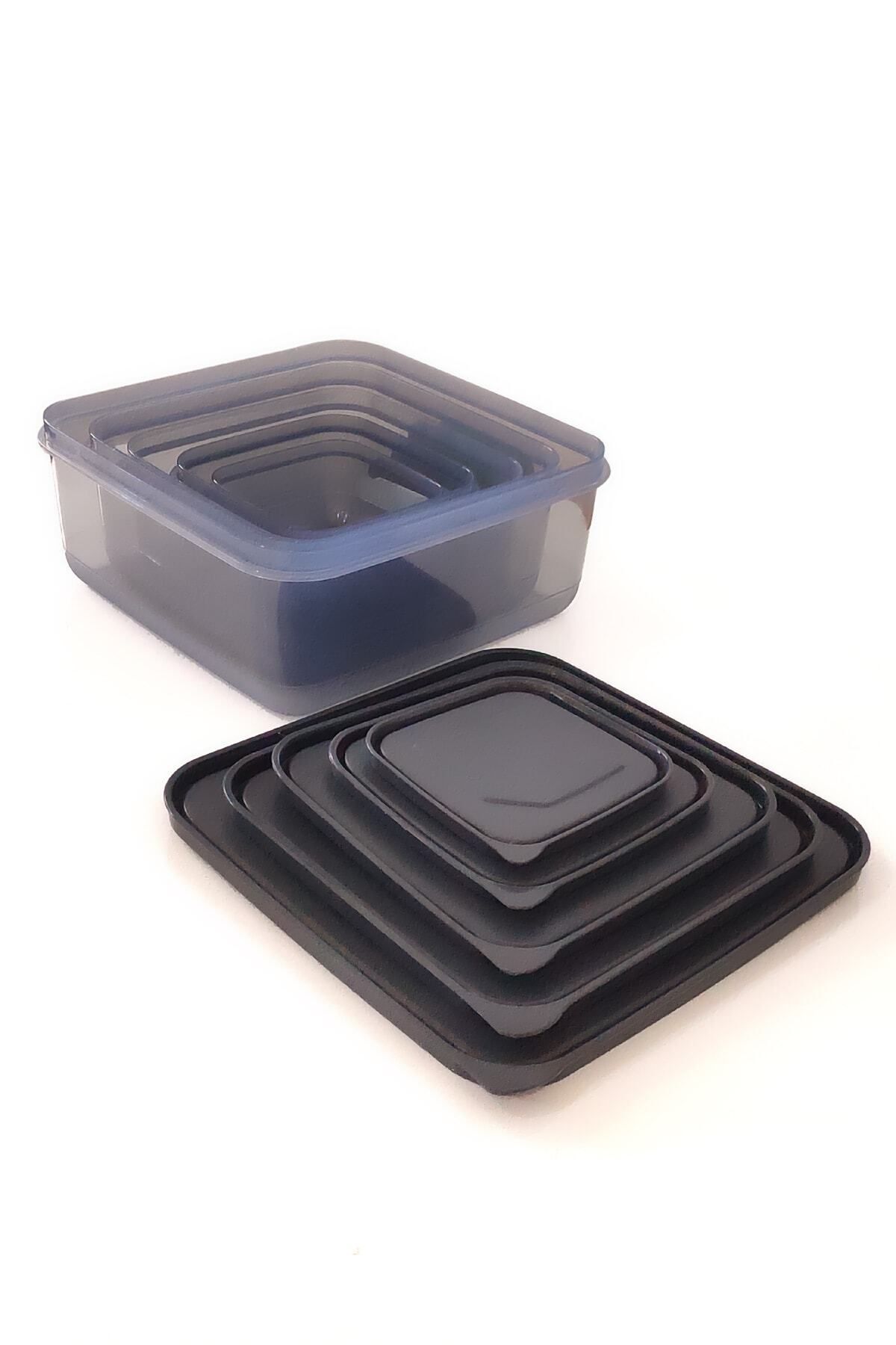 Bundera-5-Piece Square Transparent Storage Container Set Pulses Food Container Anthracite 4