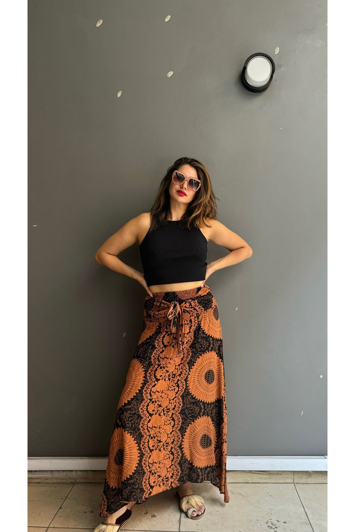 Butik Etnik desenli uzun etek