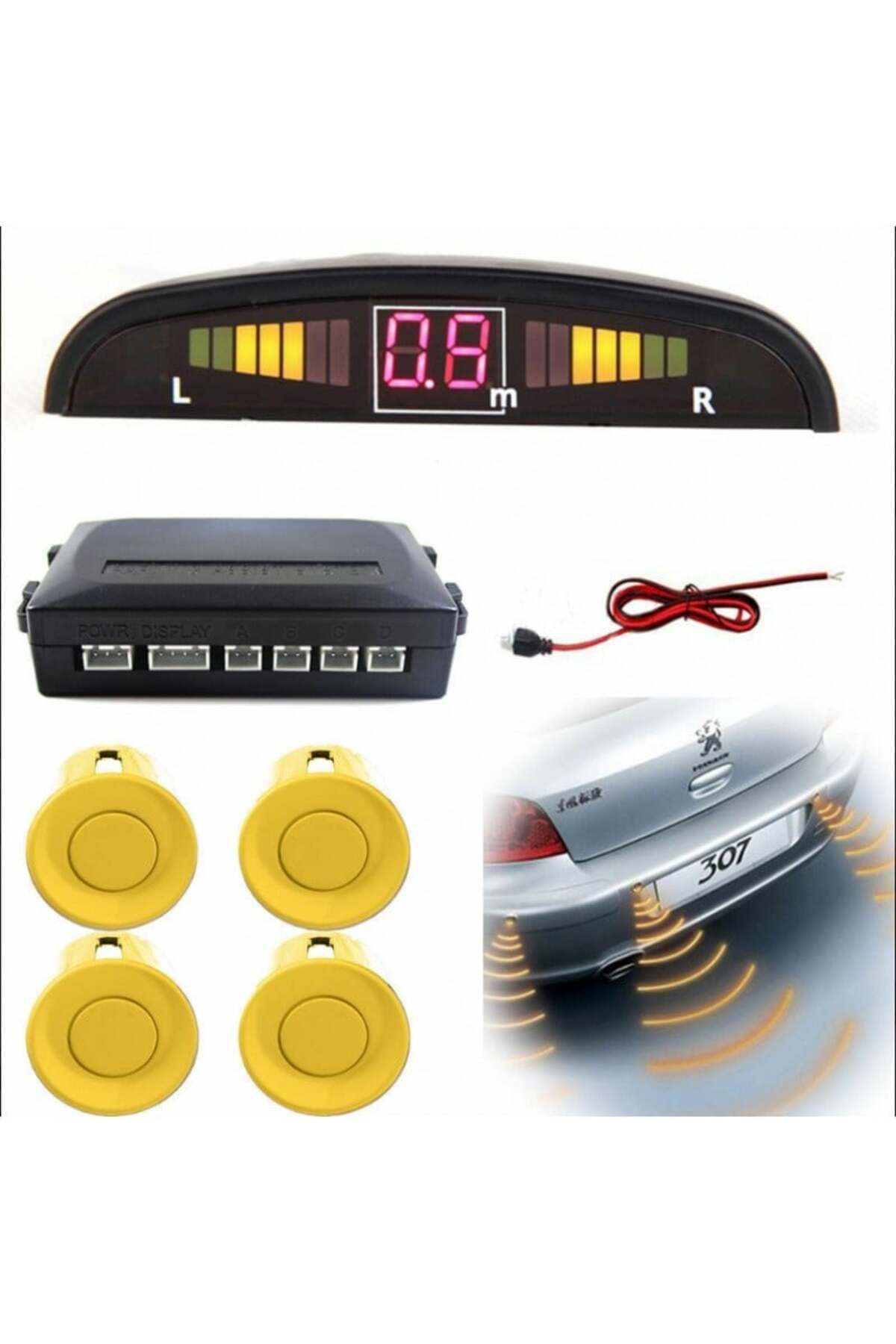TECHSTAR-Car Parking Sensor Set Parktronic Detector Display Radar Monitor 4 Sensors Yellow 3