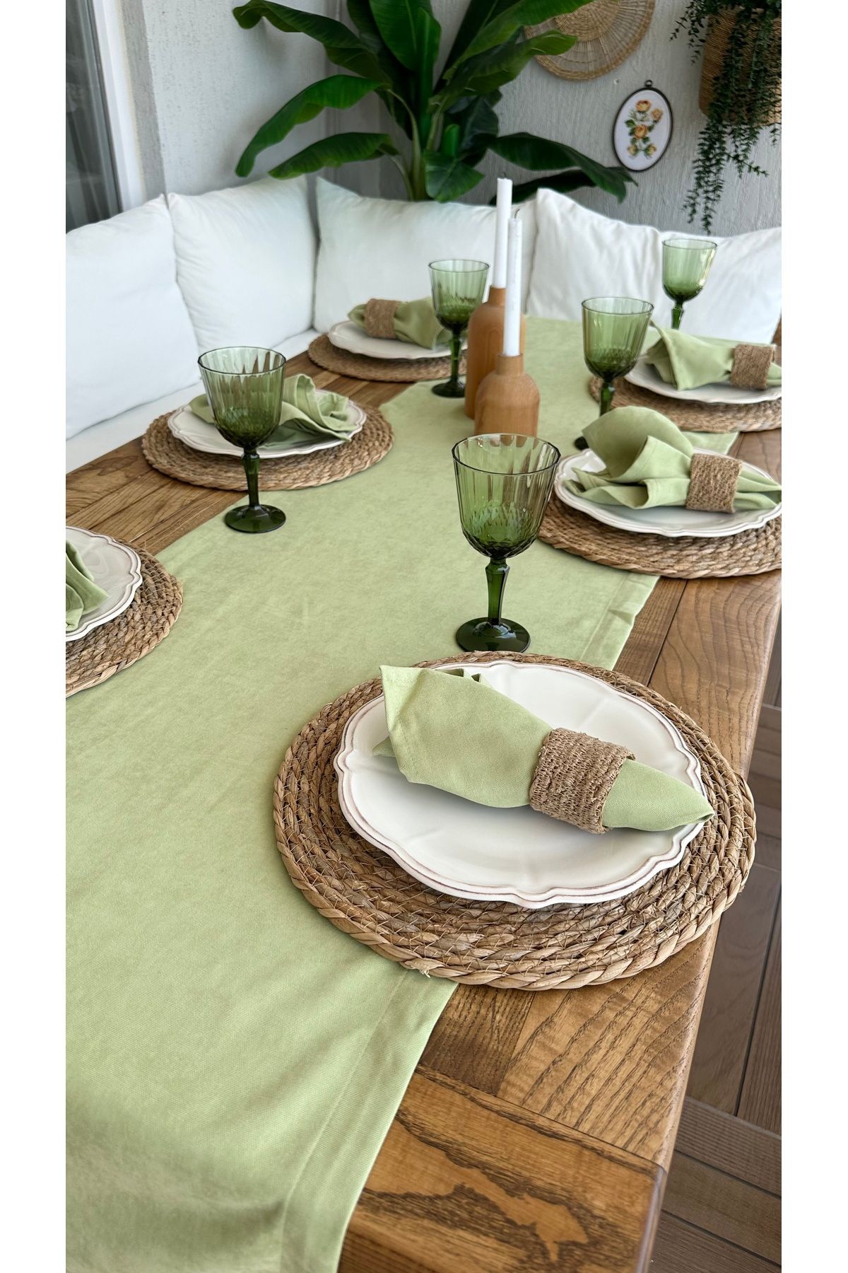 Decamor home Kadife Dokulu Dertsiz Leke Tutmaz Fıstık Yeşili Runner 1 ad