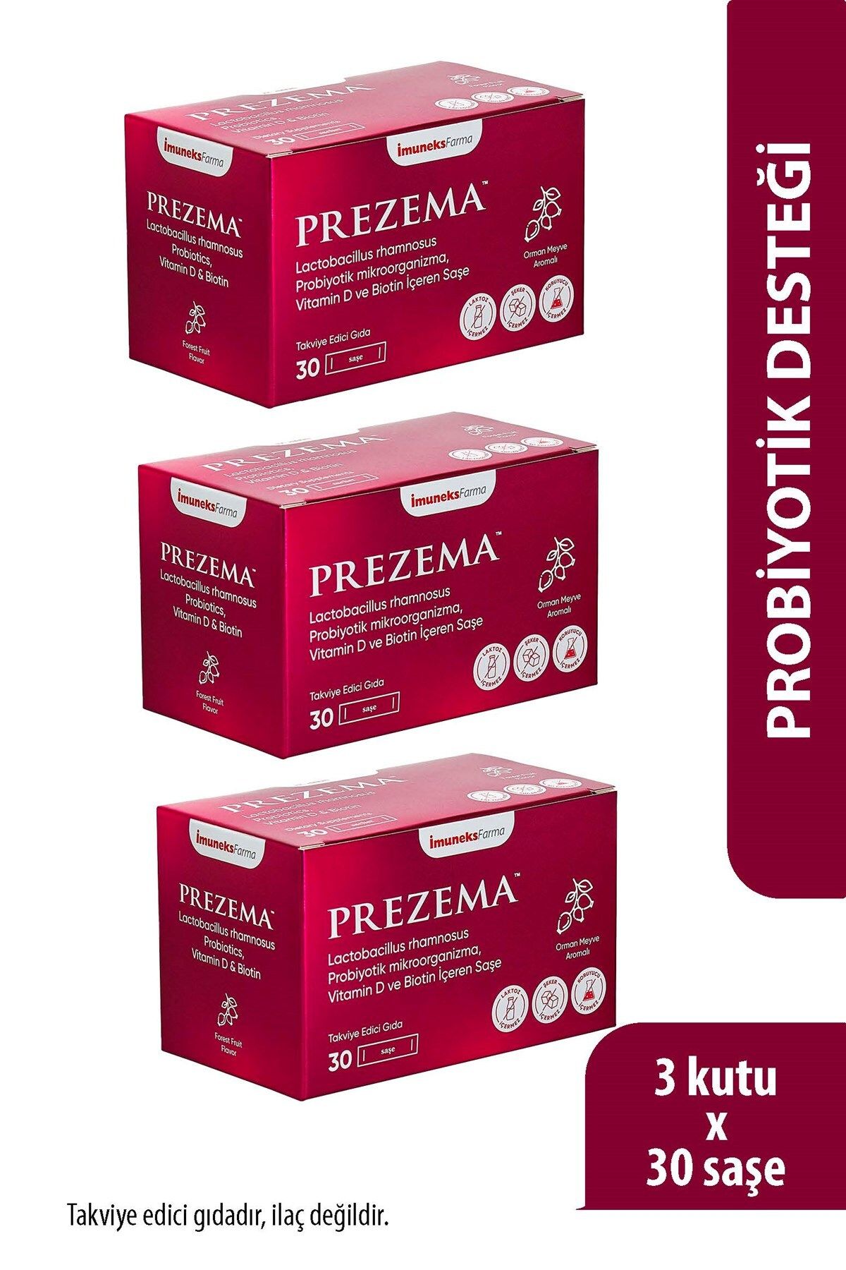 Imuneks Farma Prezema Lactobacillus rhamnosus Probiyotik,Vitamin D,Biotin İçeren Takviye Edici Gıda 30 Saşe x3 Ad