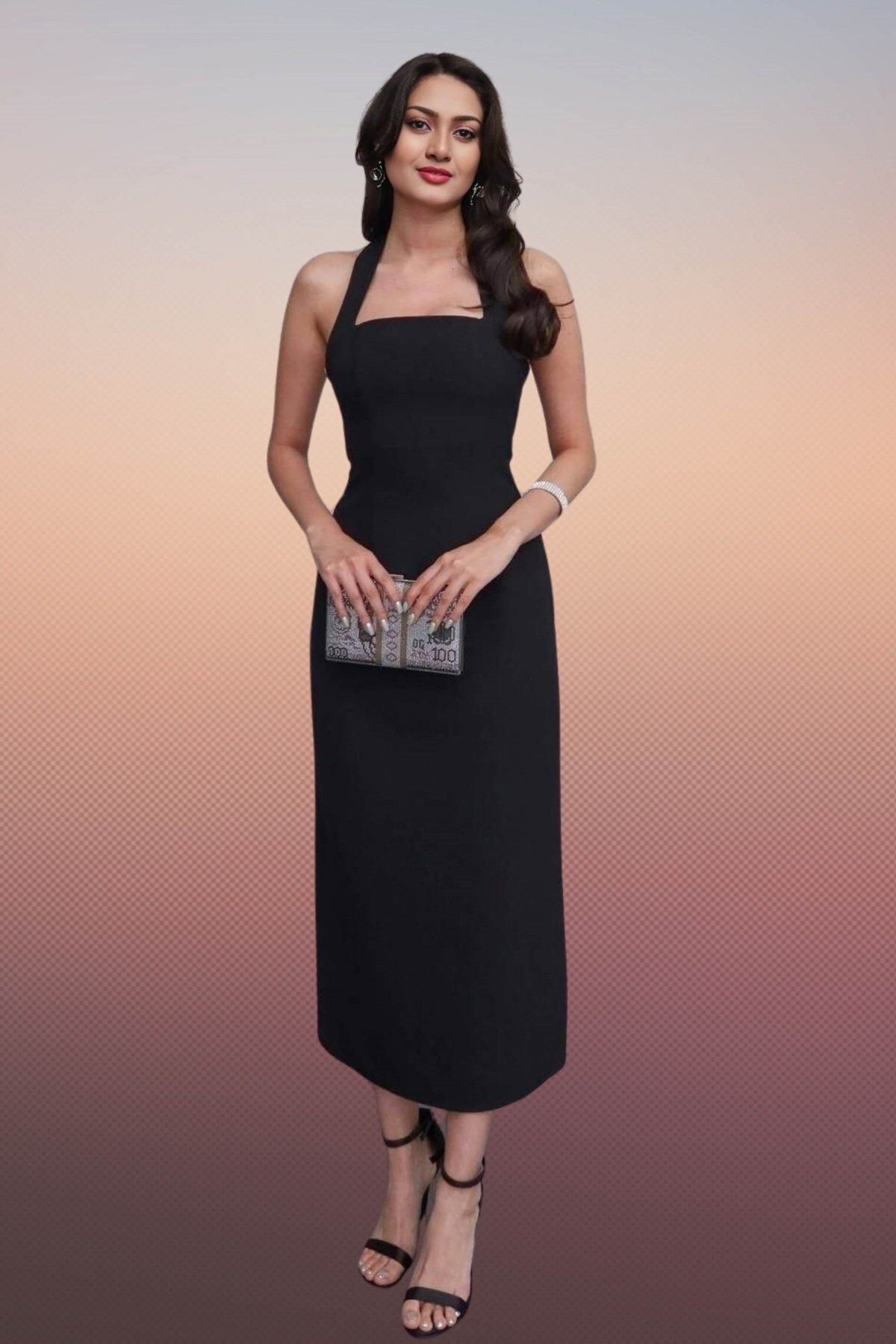 Moda Amore Beyaz ve Siyah Askılı / Straplez Midi Abiye Elbise - Şık Davetlerin Vazgeçilmezi 803