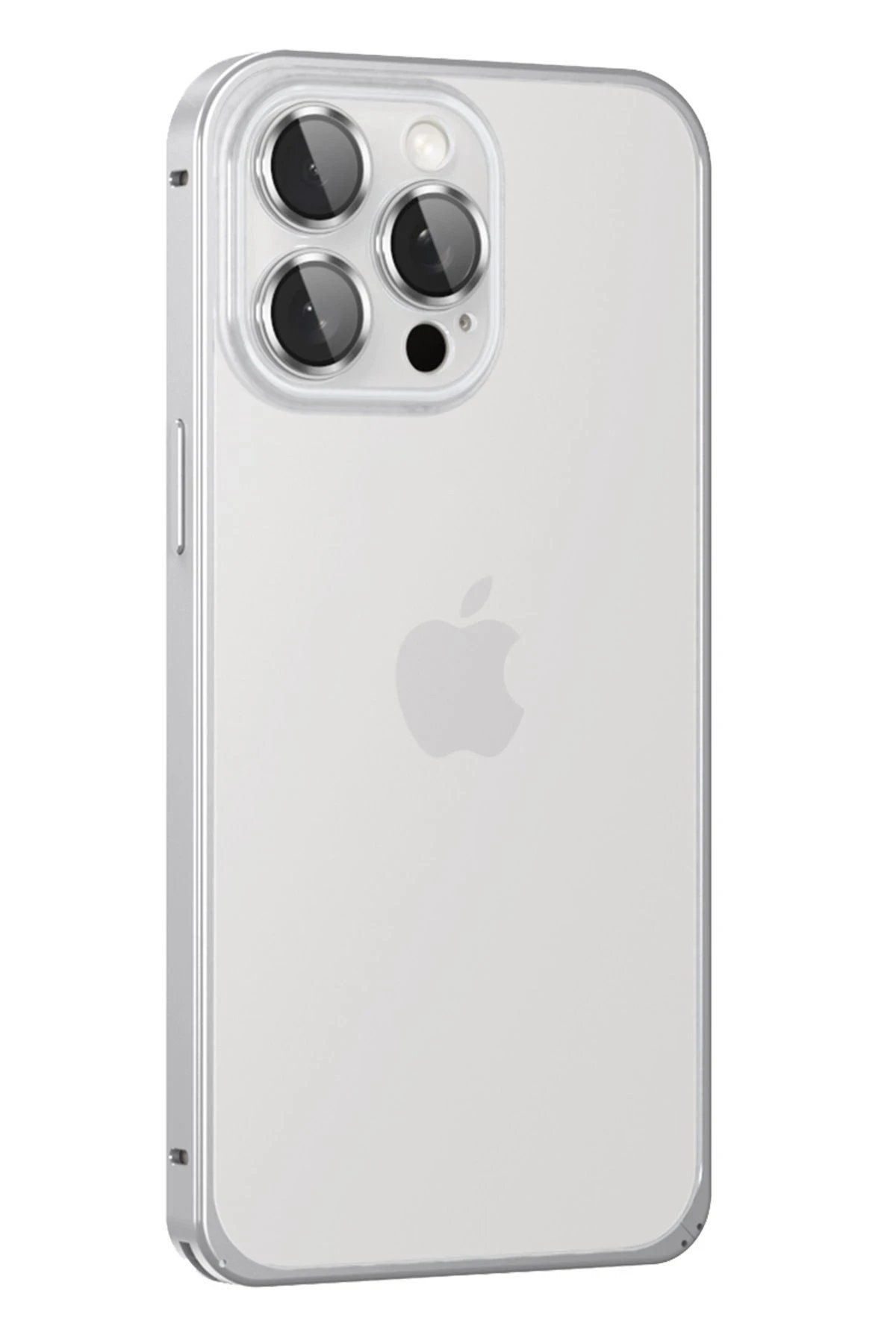Toptan Bulurum iPhone 15 Pro Max Metal Bumper Mat Kapak - Gümüş