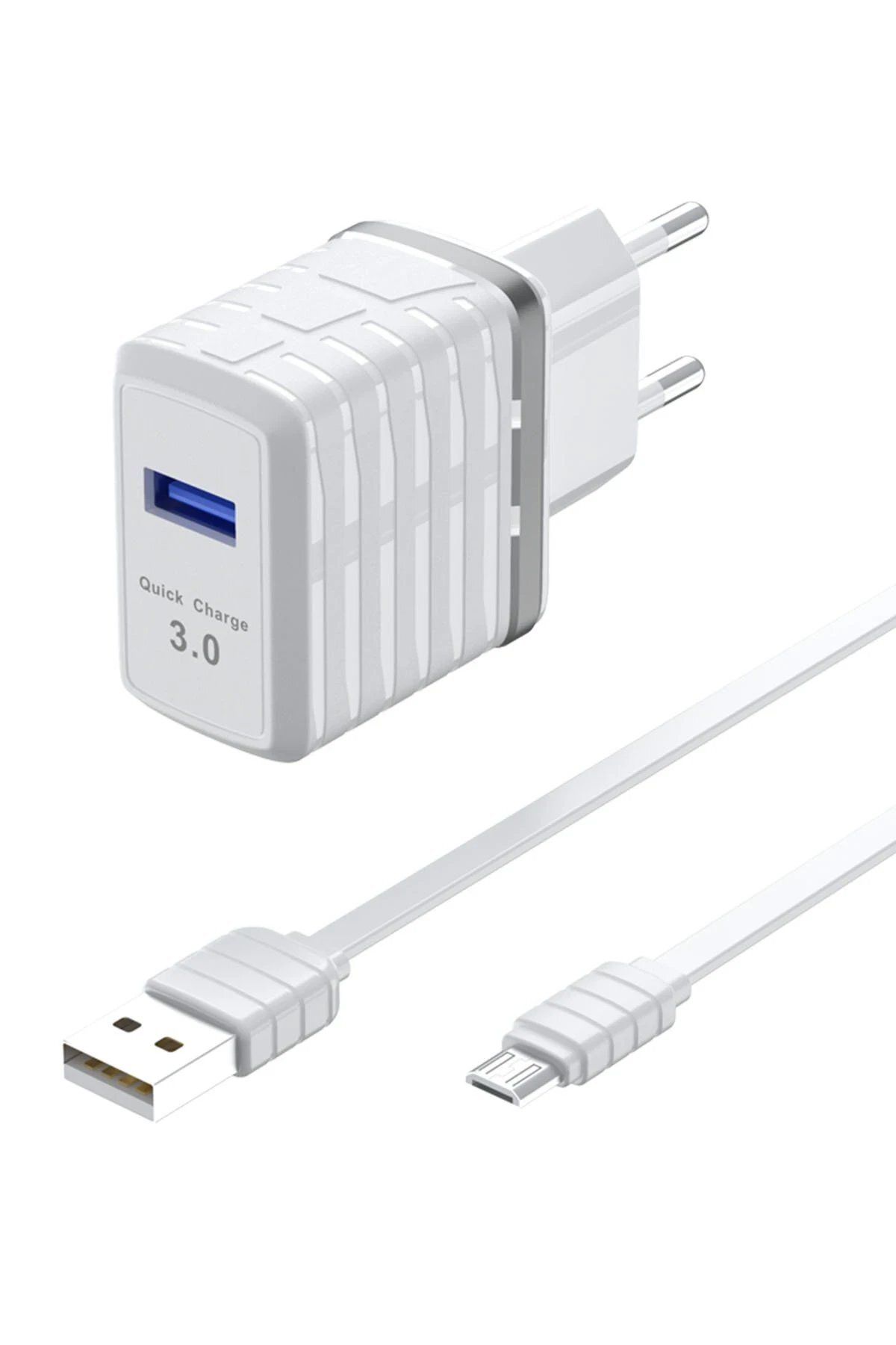 Toptan Bulurum C19Q 18W USB Çıkışlı Ekstra USB to Micro Kablolu PD Hızlı Şarj Cihazı - Beyaz