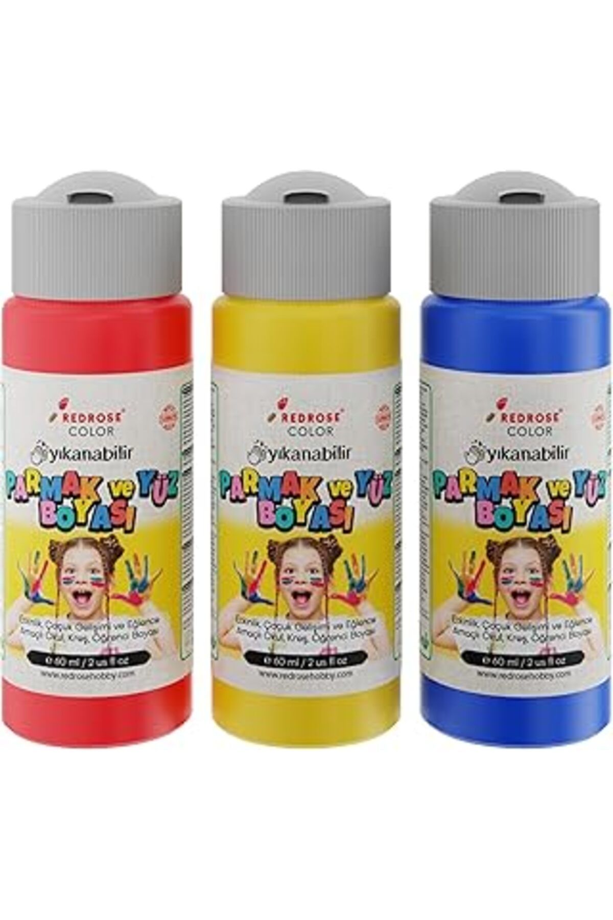 Qedii Red Rose Kırmızı, Mavi, Sarı Parmak Boyası 3'Lü Set 3X60 Ml