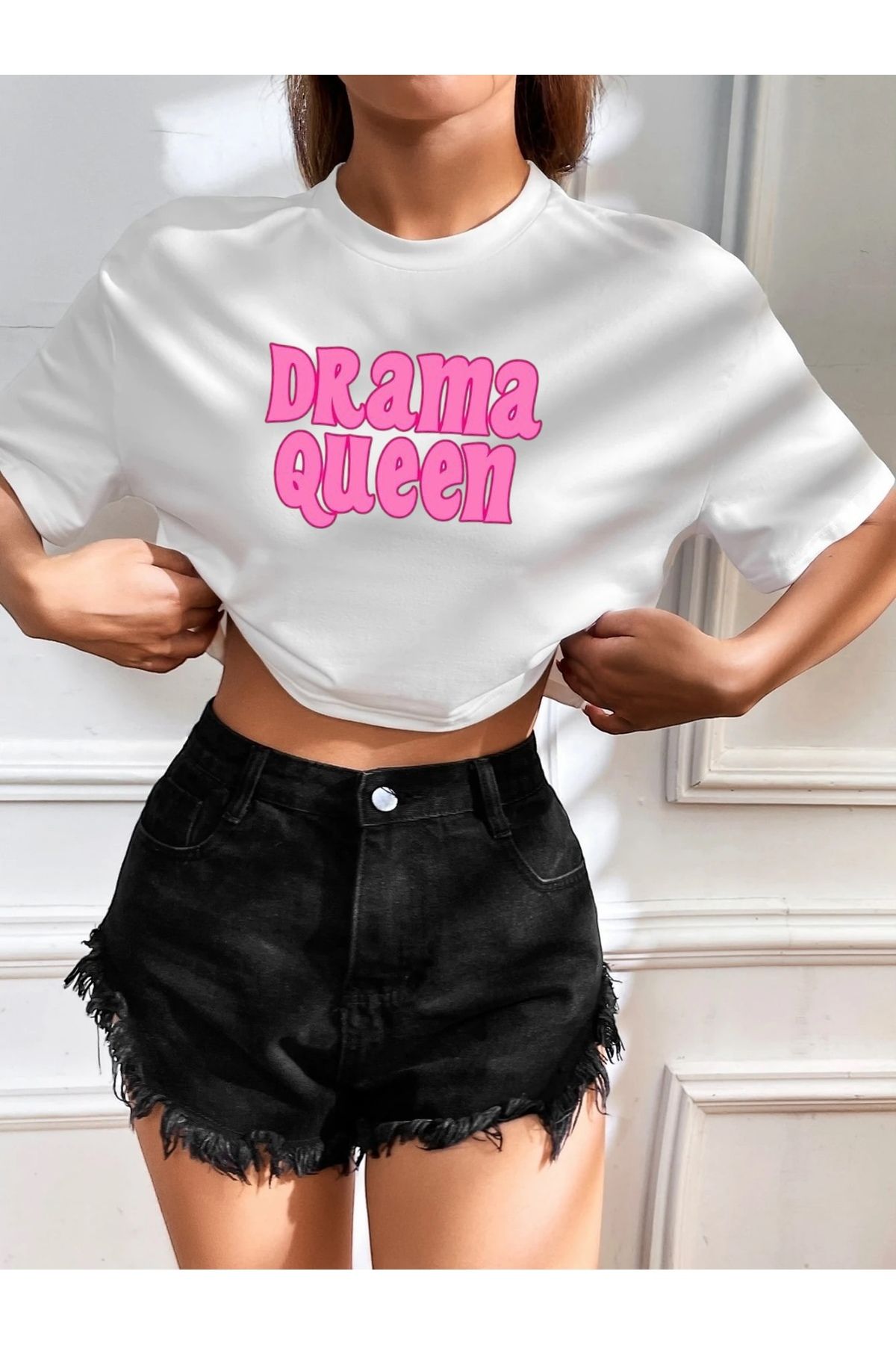 SOHR Kadın Oversize Crop Drama Queen Tasarım T-shirt