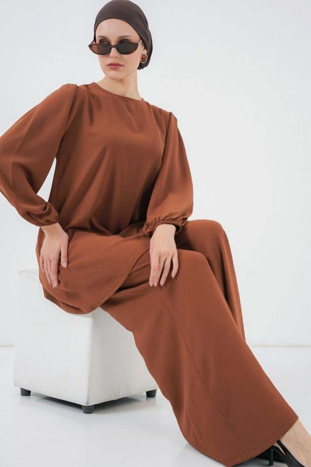 modamtn Ayrobin Tunik Pantolon Alt Üst Takım 6712 - Sütlü Kahve