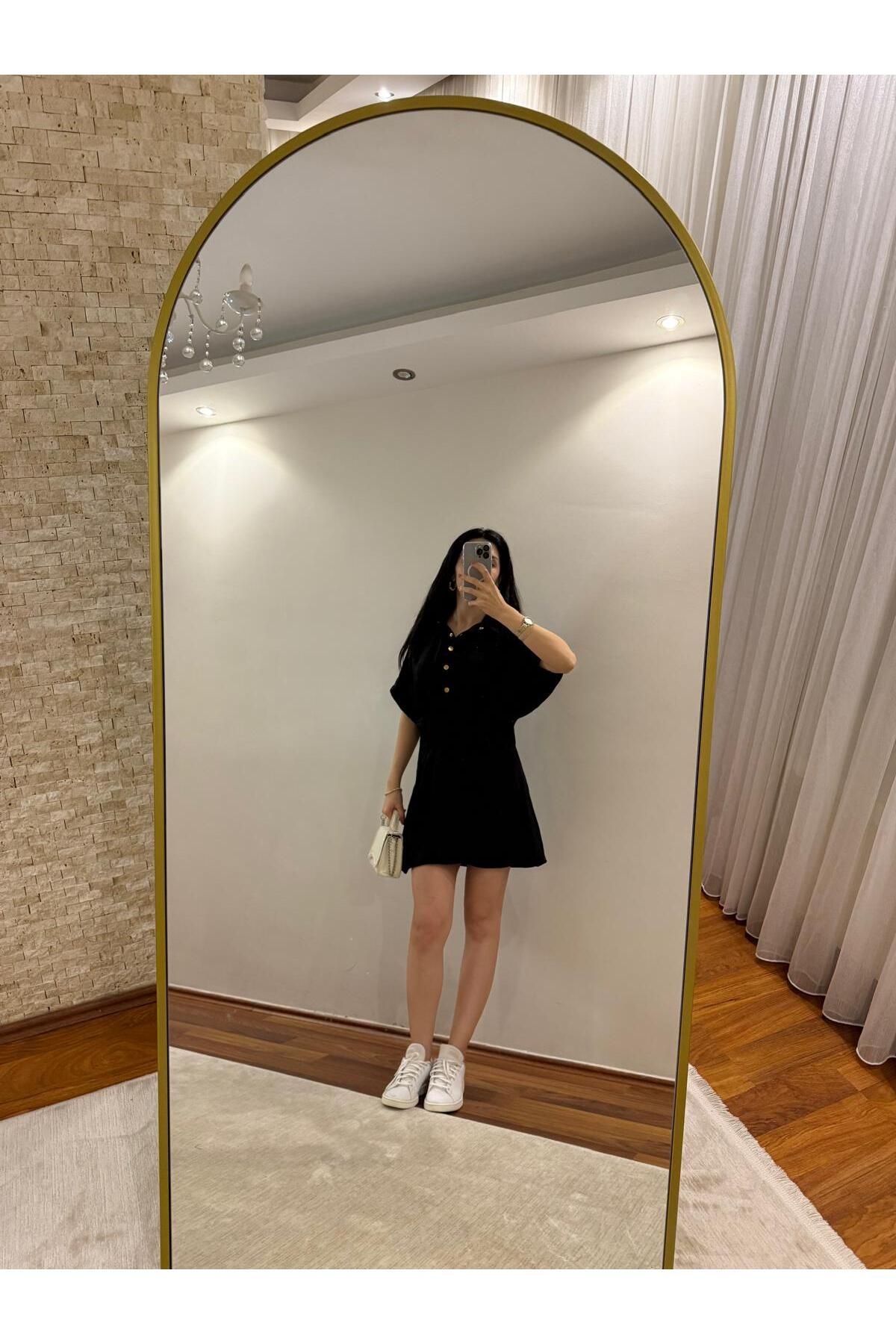 Mihri Atelier Butik SİYAH BELİ KORSELİ KETEN MİNİ ELBİSE