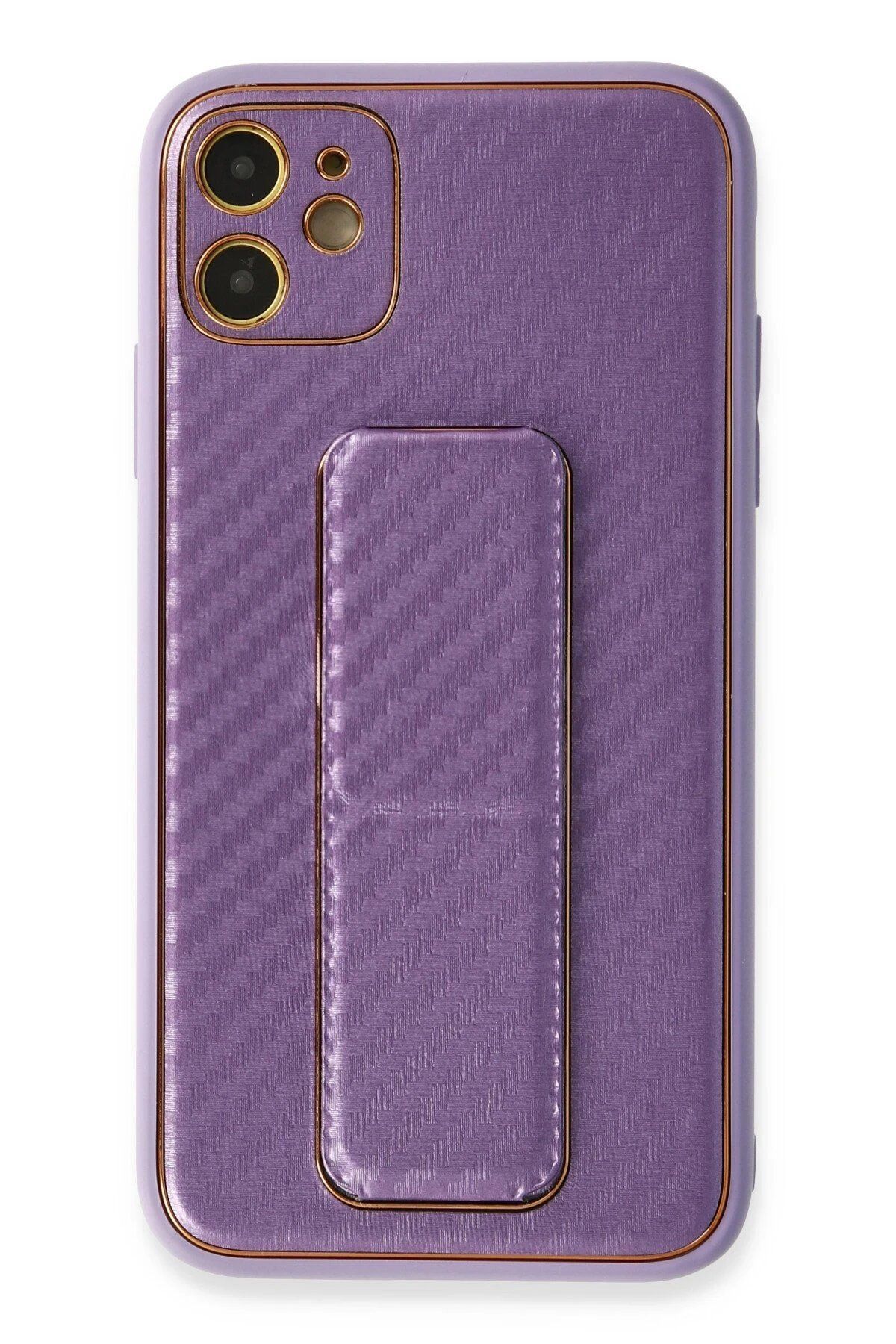 Toptan Bulurum iPhone 12 Kılıf Coco Karbon Standlı Kapak - Mor