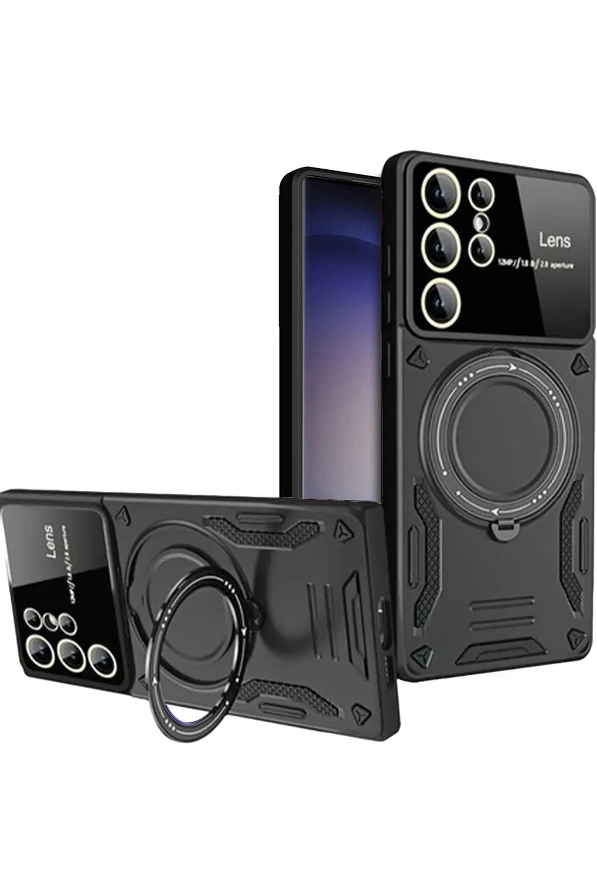 Toptan Bulurum Samsung Galaxy S25 Ultra Kılıf Joy Lens Standlı Kapak - Siyah