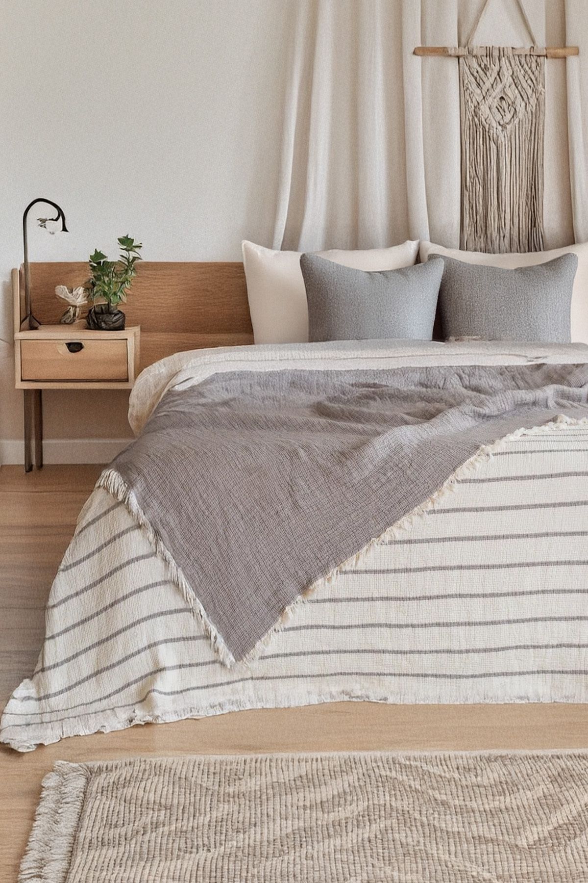 Akaystore Ilıca %100 Pamuk Müslin Yumuşak Elyaf Dolgulu Yatak Örtüsü Çift Kişilik 230x250cm