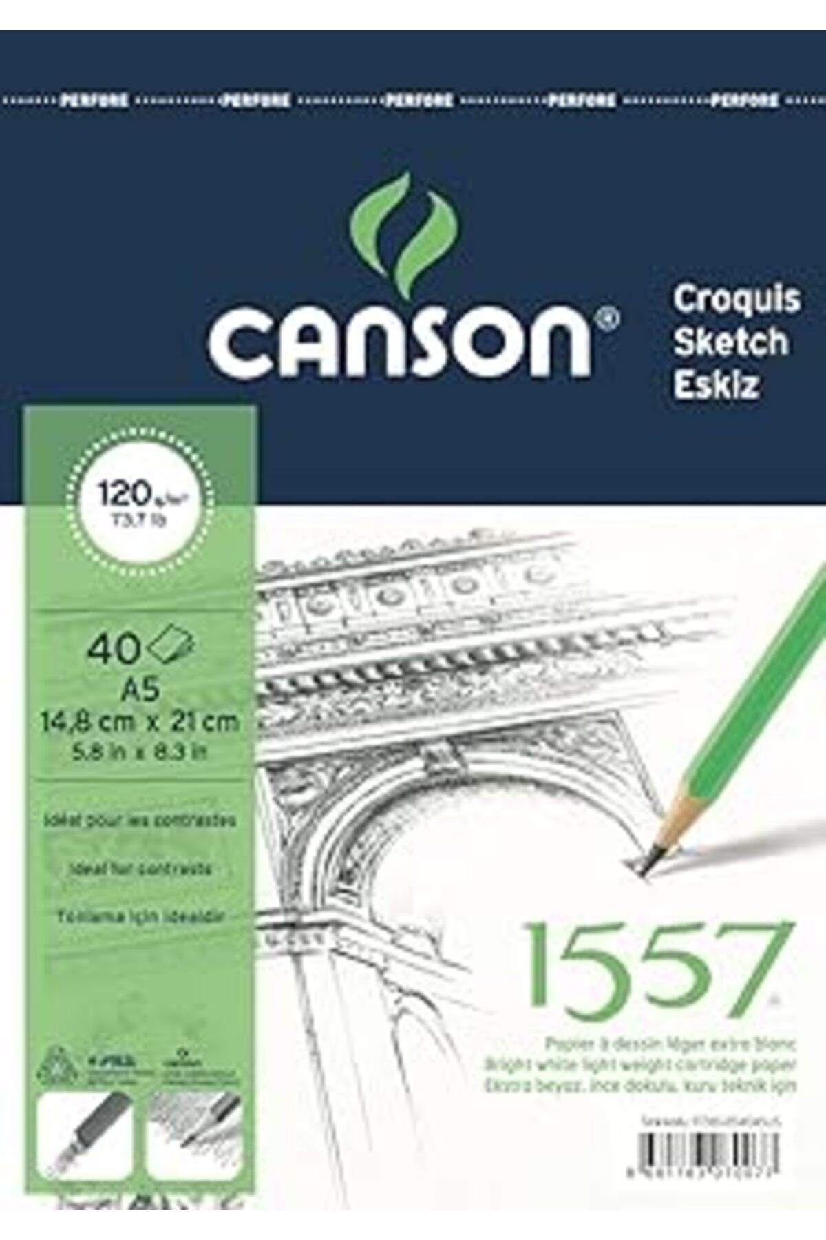Qedii Canson 1557 Resim Ve Çizim Blok 120Gr A5 40Yp Üstten Spiralli Resim Defteri