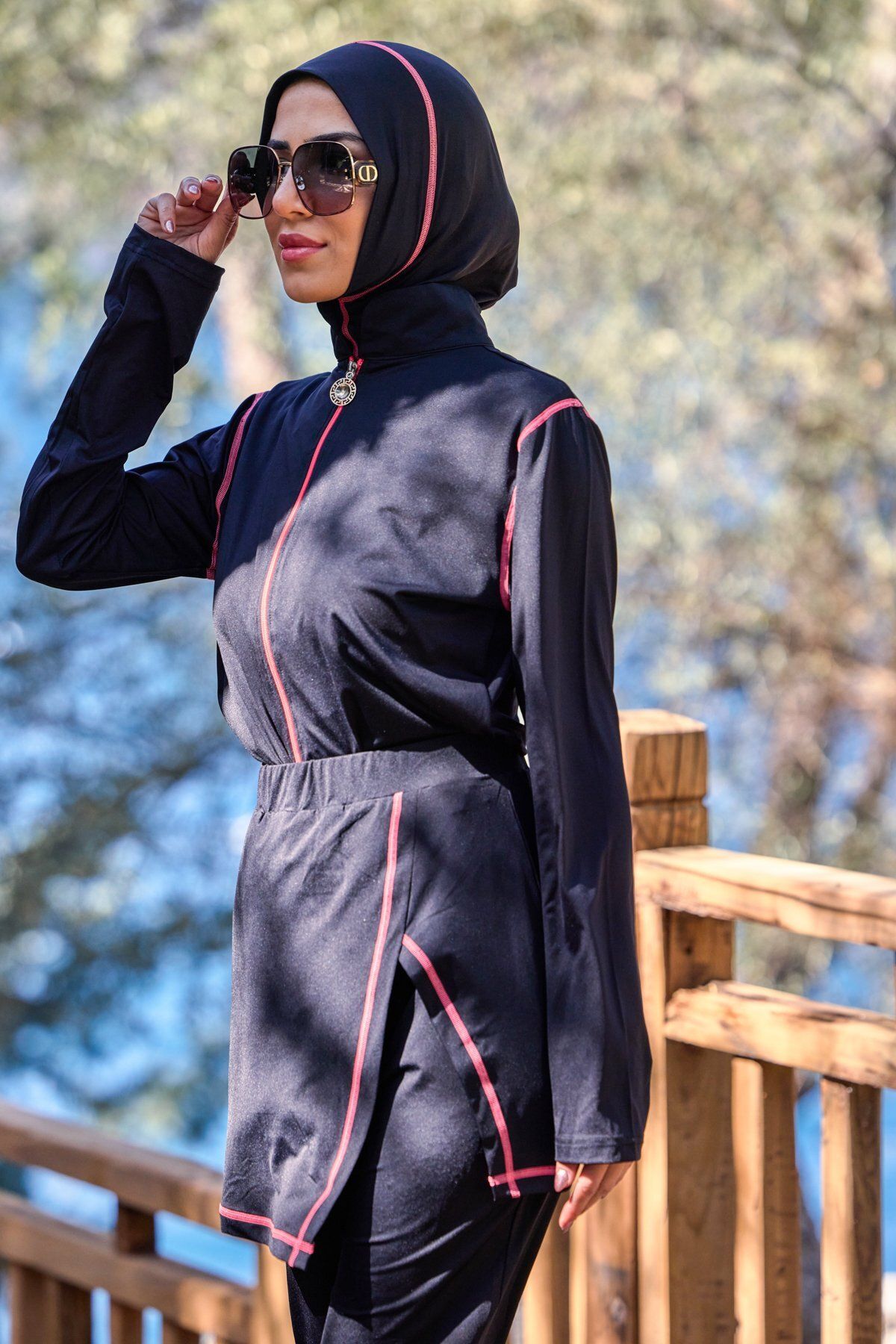 NS TASARIM MAYO-Powder Stripe Design Hijab Jumpsuit Swimsuit with Lycra Modular Skirt 4
