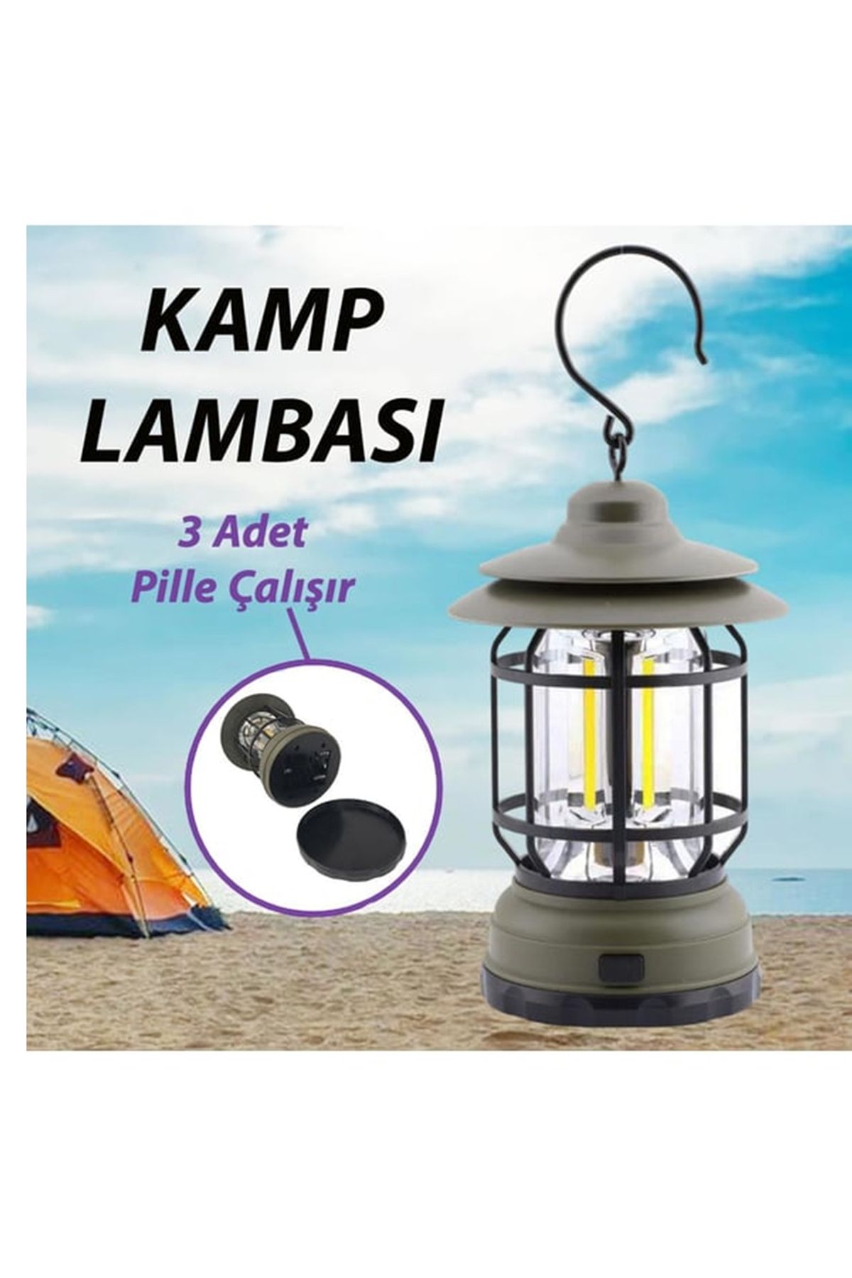 BY A.D.M Dekoratif Kamp Lambası Ledli Sarı Işıklı Gün Işığı El Feneri Pilli Işıldak Portatif Gece