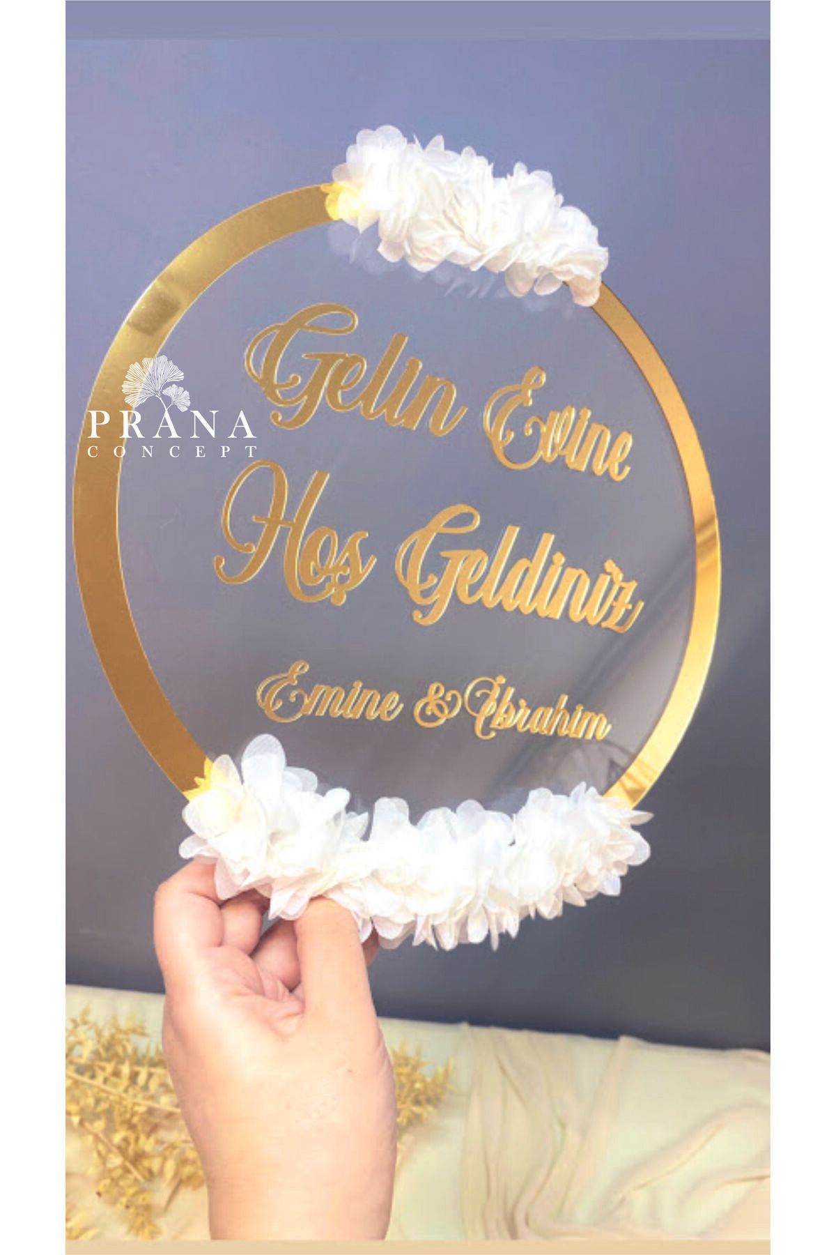 shop Gelin Evine Hoşgeldiniz Kapı Süsü Gold Altın Renk Pleksi Detaylı Kapı Süsü