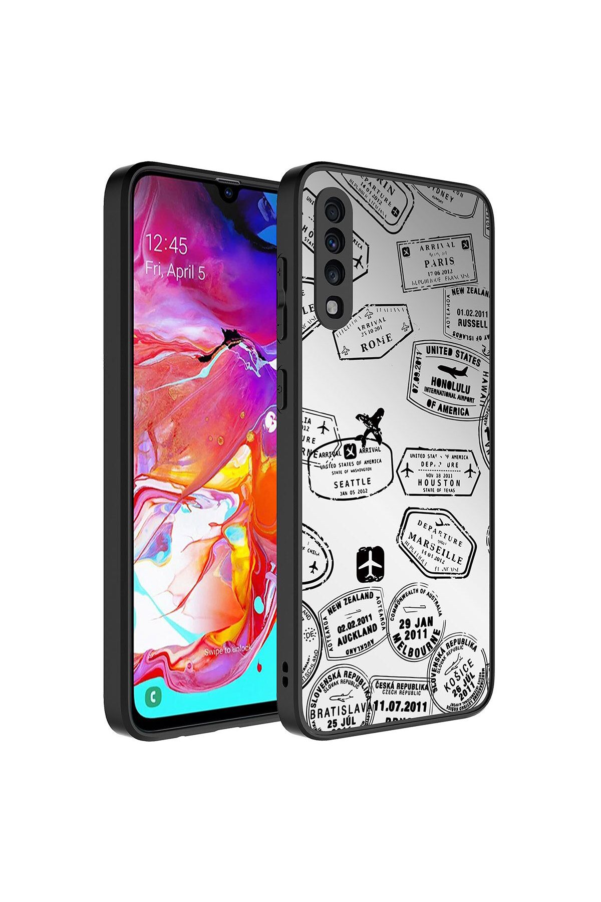 halkhouse Samsung Galaxy A70 Kılıf Aynalı Desenli Kamera Korumalı Parlak Sert Silikon Esnek Renkli Mirror Kapa
