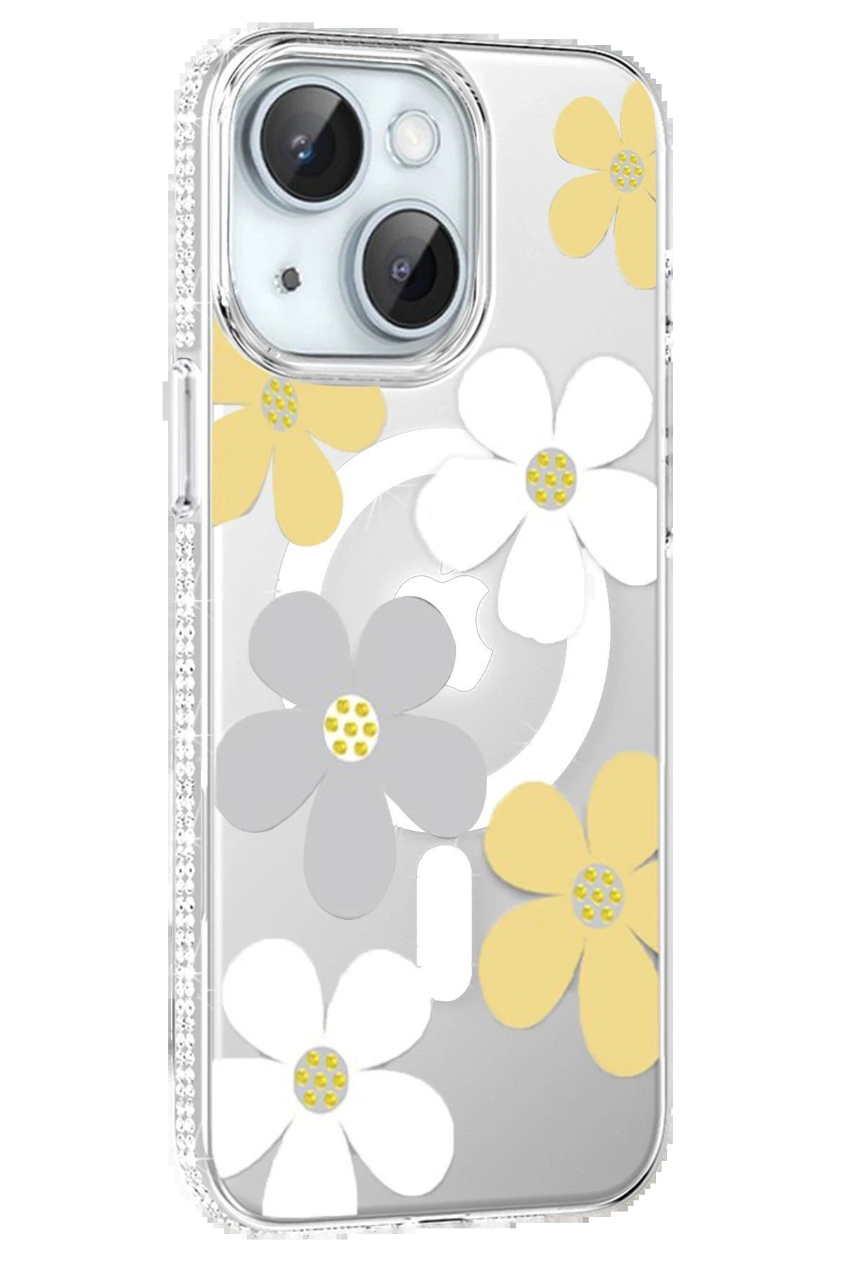Toptan Bulurum Apple iPhone 15 Floral Magsafe Kapak - Sarı