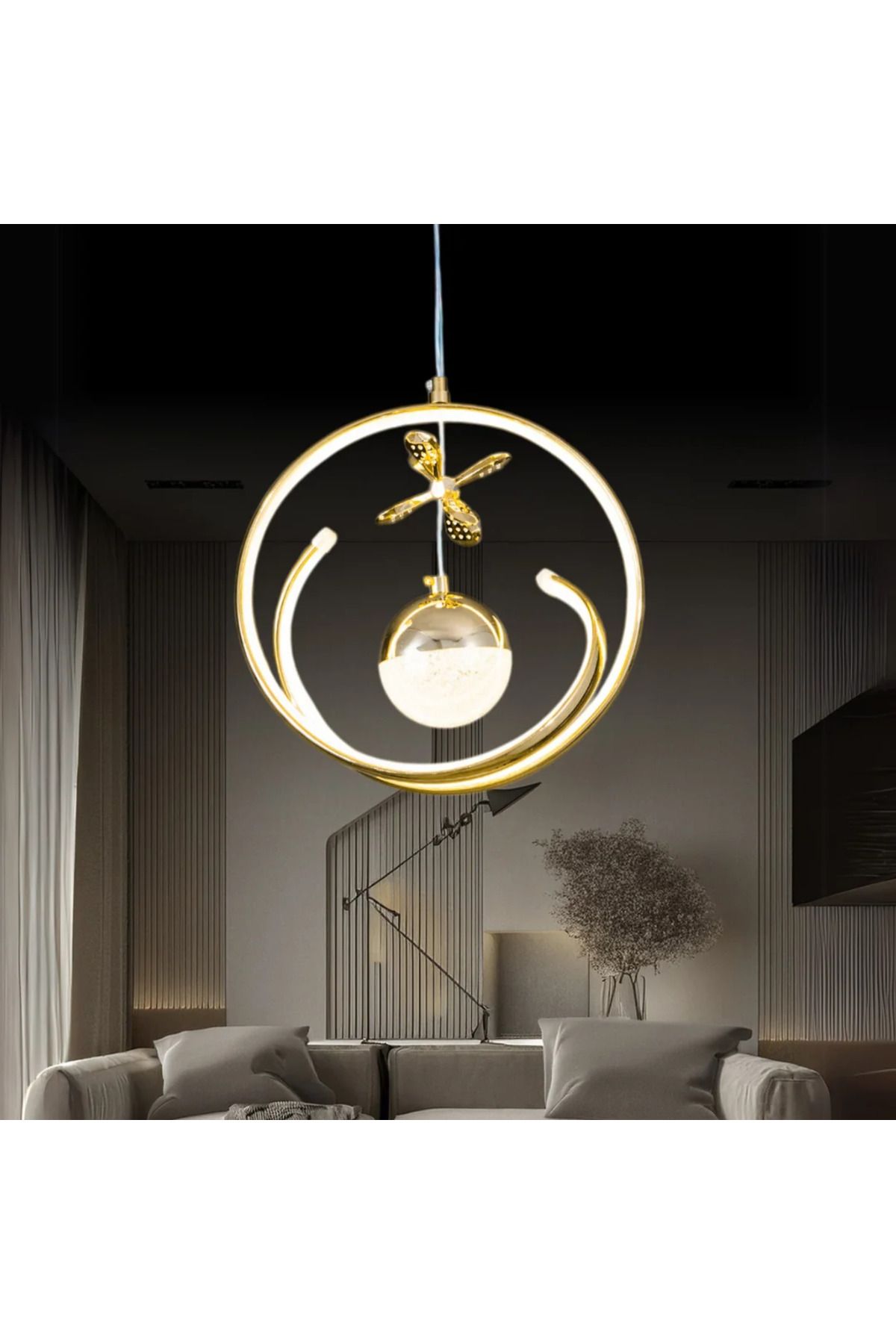 durulight Albert Gold Kaplama 3 Renk Ledli Modern Özel Tasarım Sarkıt Ledli Avize