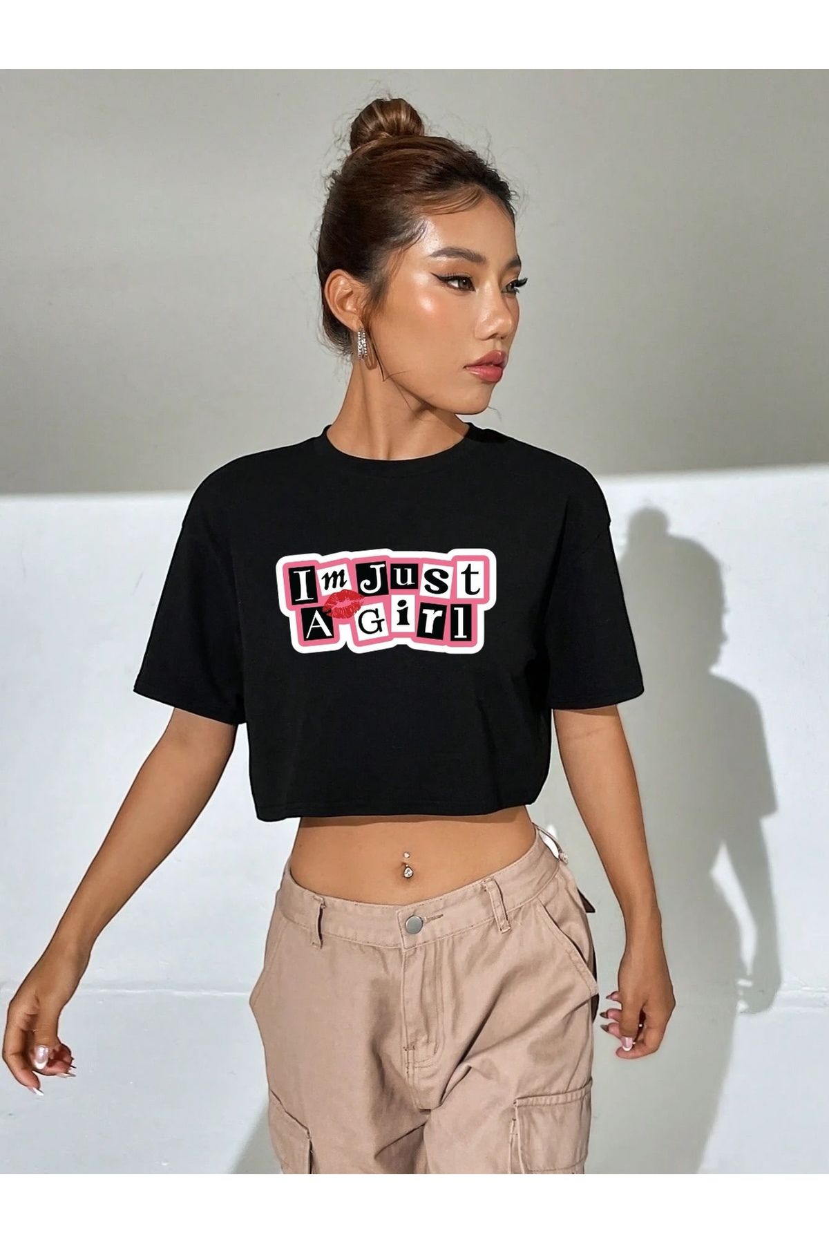 SOHR Kadın Oversize Crop I'm Just A Girl Tasarım T-shirt