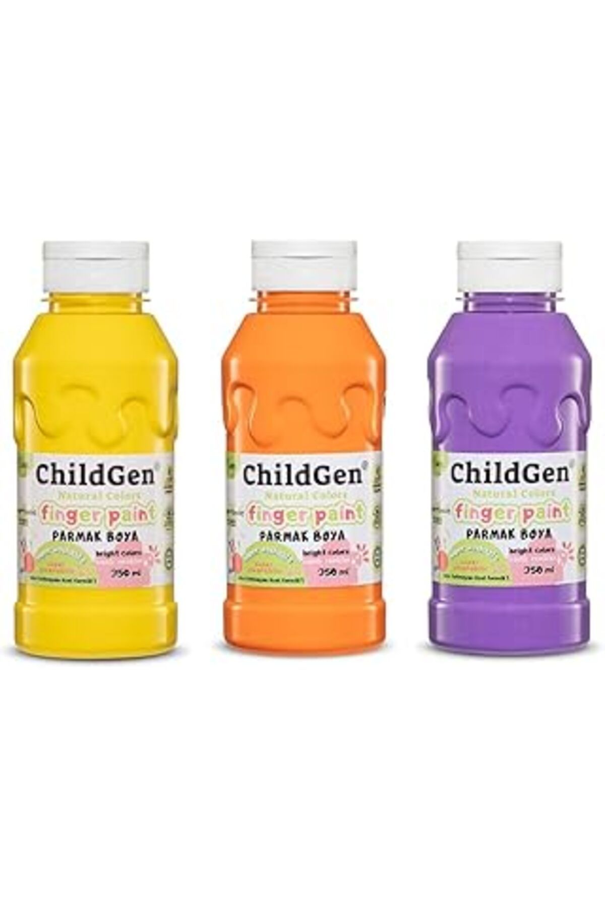 Qedii Süper Yıkanabilir 3'Lü Parmak Boya Seti (3X350Ml) (Turuncu-Sari-Mor)