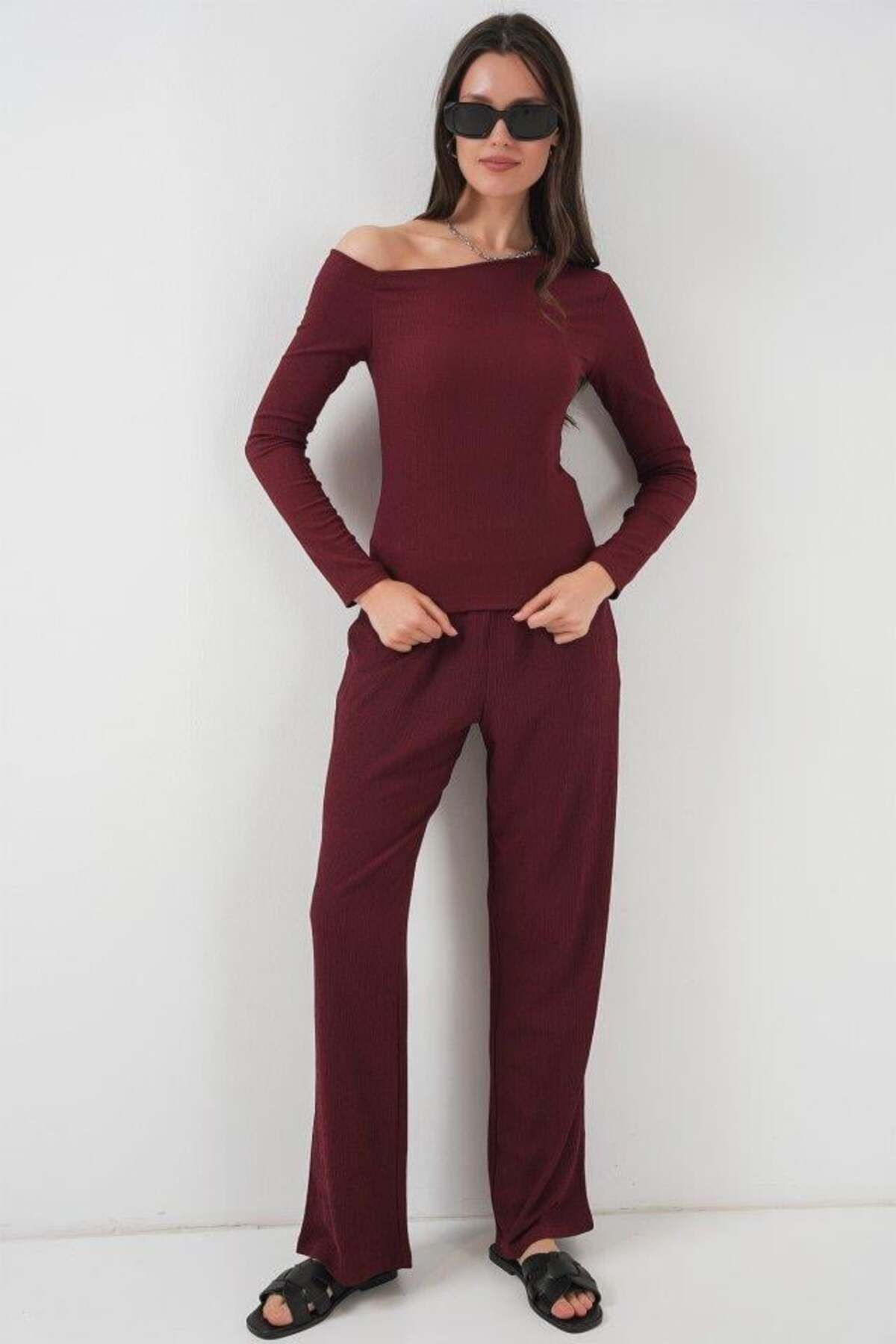 modamtn 6708 Düşük Omuz Alt Üst Takım - Bordo