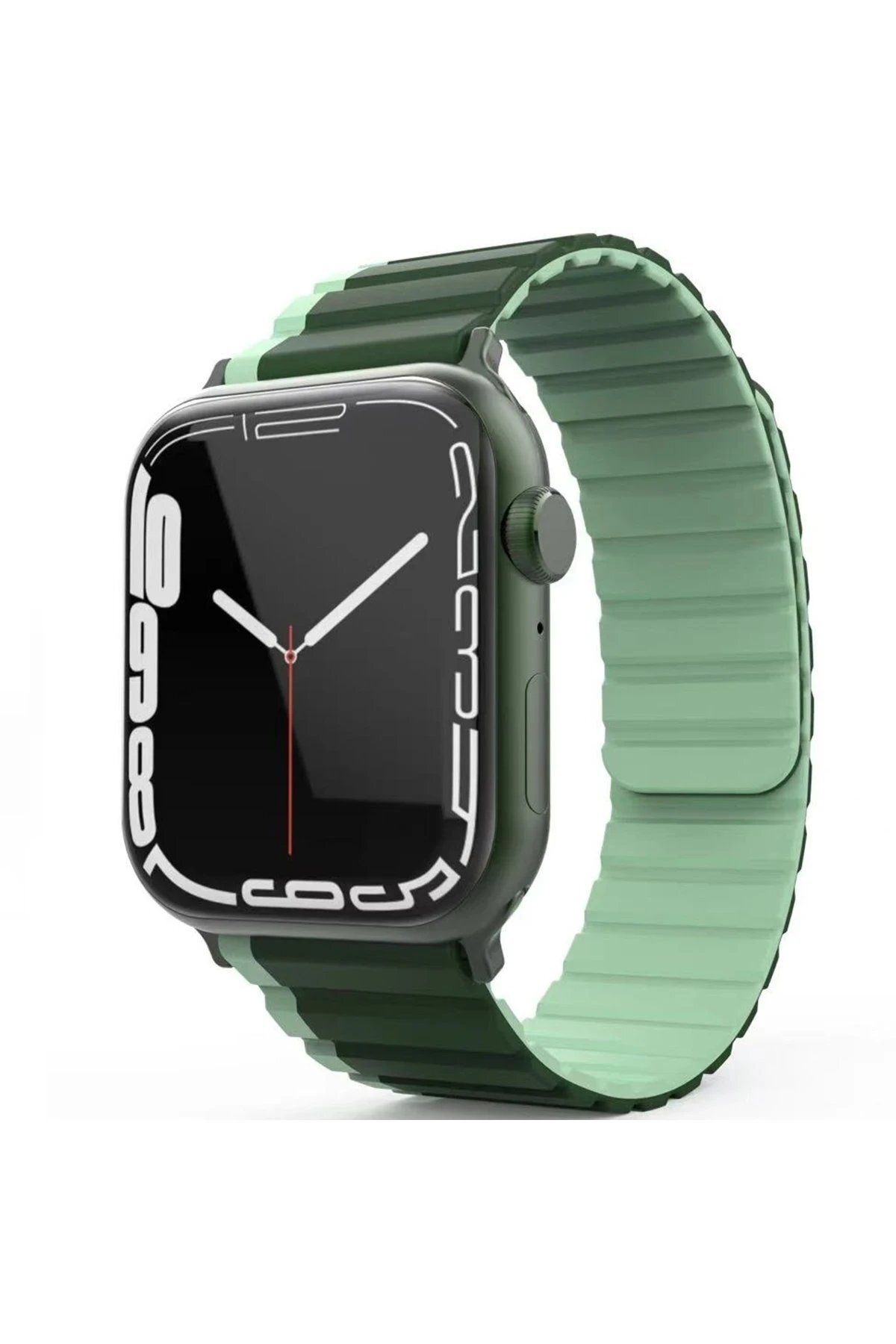Toptan Bulurum Apple Watch 42mm MO-WB1 Çift Renk Mıknatıslı Silikon Kordon - Koyu Yeşil-Açık Yeşil