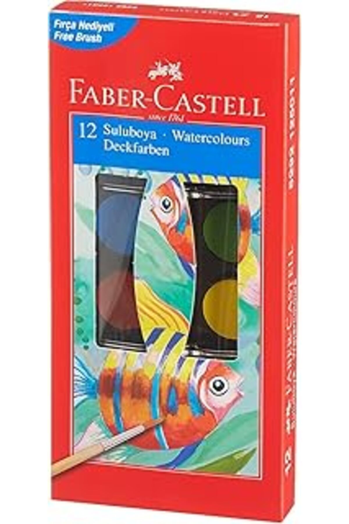 Mu Art Ahşap Faber-castell Suluboya 12 Renk, Küçük Boy, Parlak Ve Örtücü Renkler, Kağıt Yüzeylere Uygun, Karışab