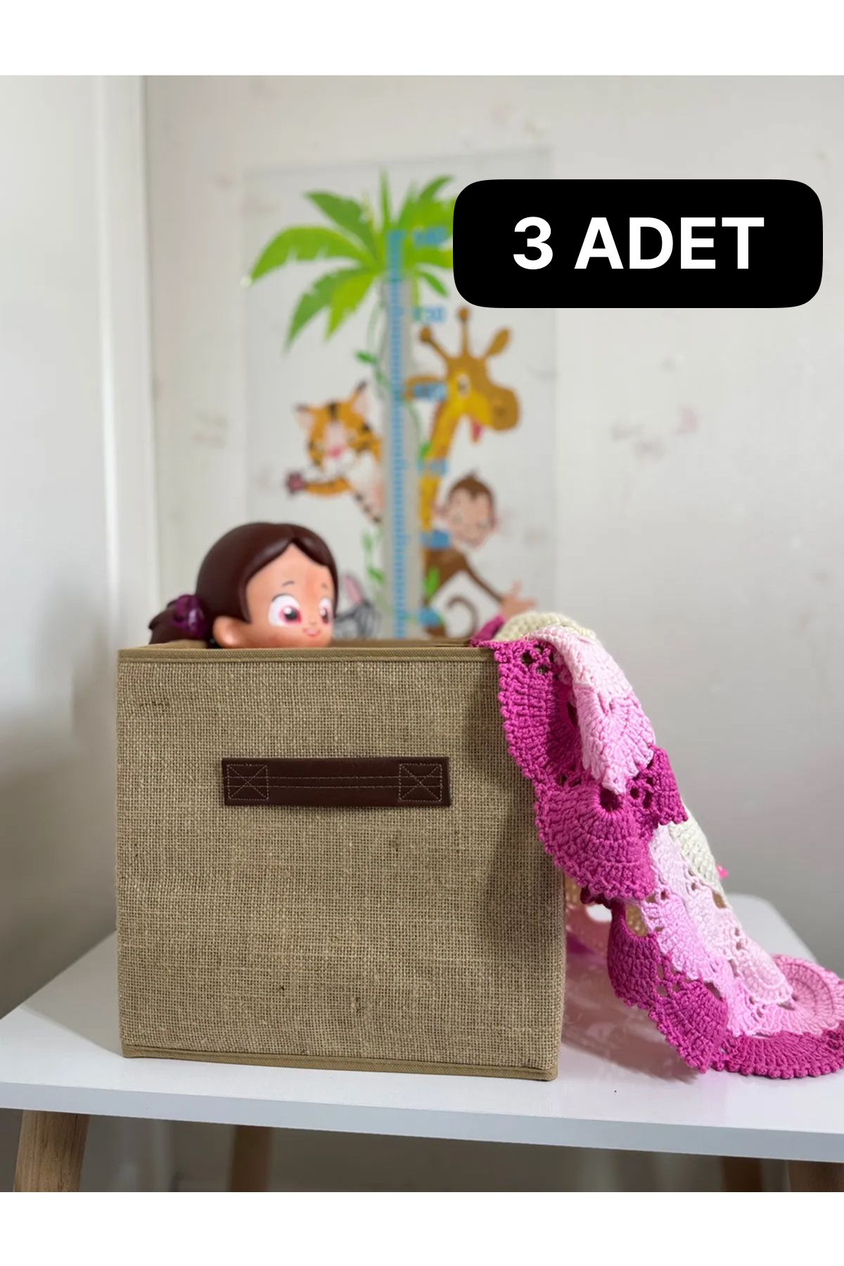 Eyfe Home 3 Adet Jüt Kapaksız Dolap Içi Çamaşır Oyuncak Düzenleyici Katlanır Saklama Kutusu 30x30x30 cm