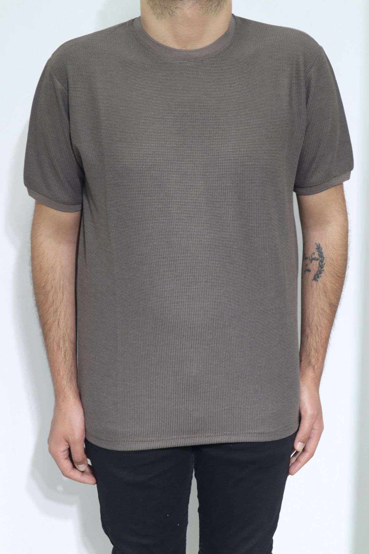 Özhürmet Triko DMC TEKSTİL Erkek Kahverengi Düz Spor Kesim Normal Kalıp Bisiklet Yaka T-Shirt