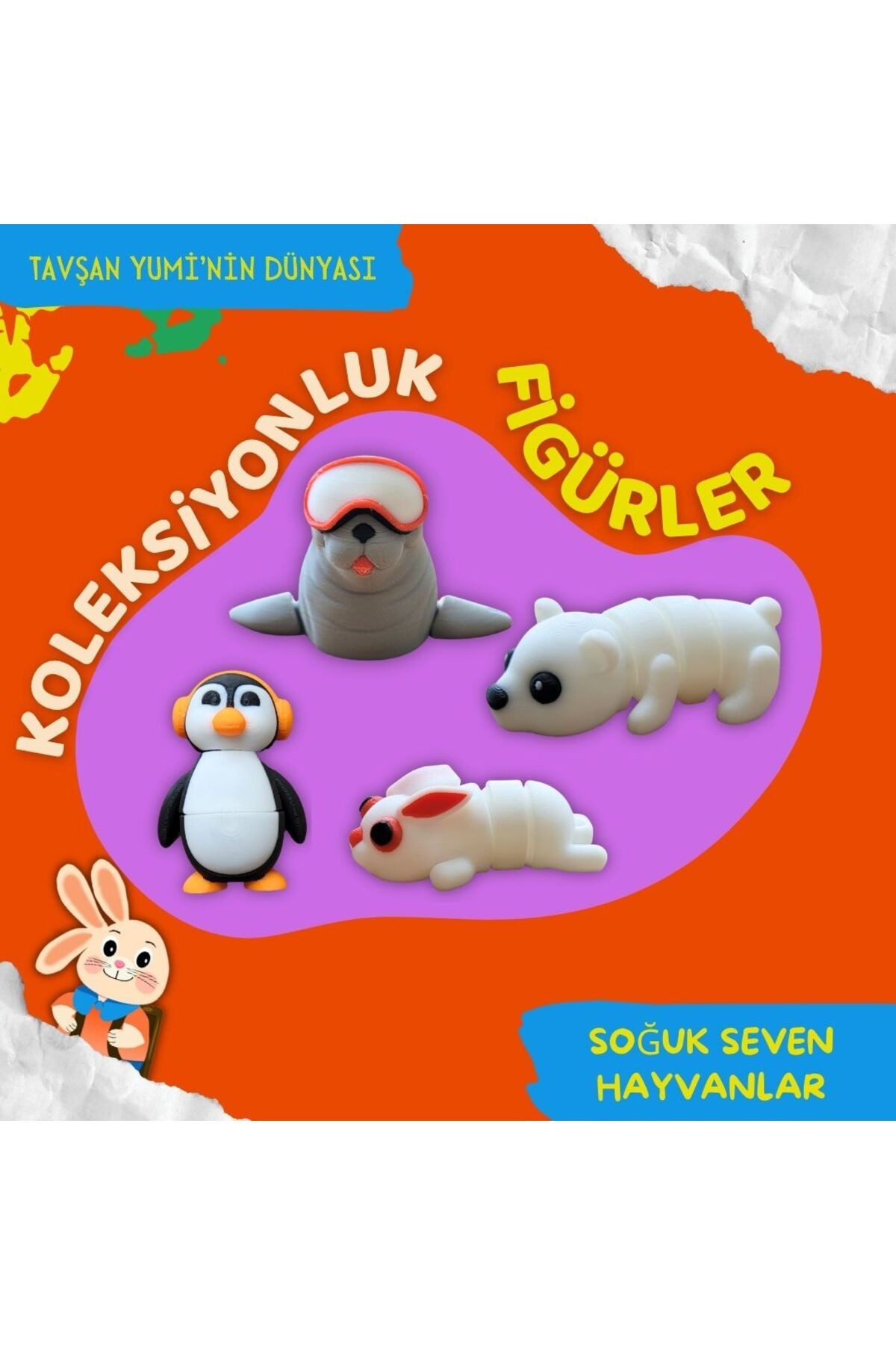 Tavşan Yumi Soğuk Seven Hayvanlar Koleksiyonu - 4 Parça Hareketli Oyuncaklar