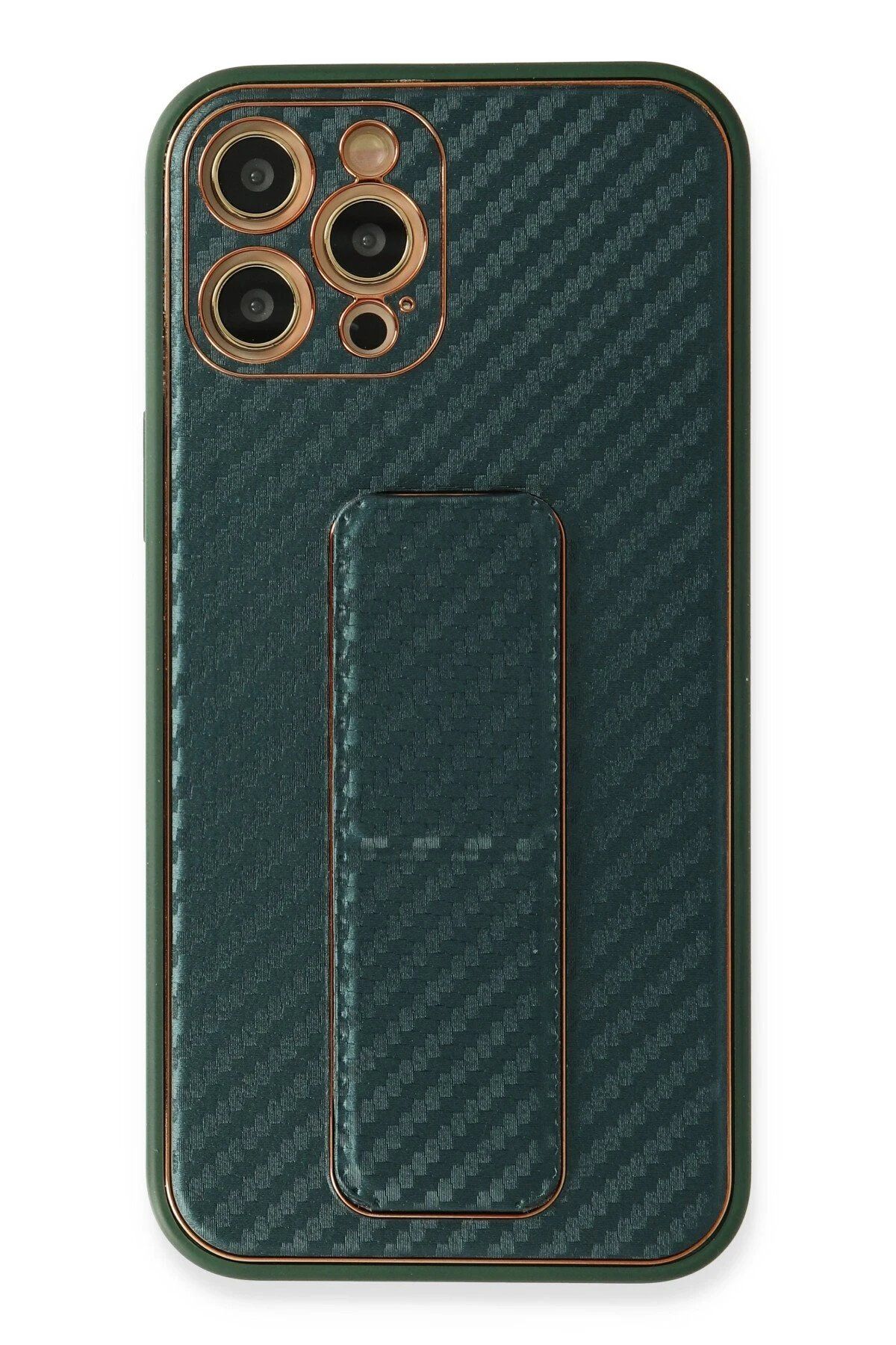 Toptan Bulurum iPhone 12 Pro Kılıf Coco Karbon Standlı Kapak - Yeşil