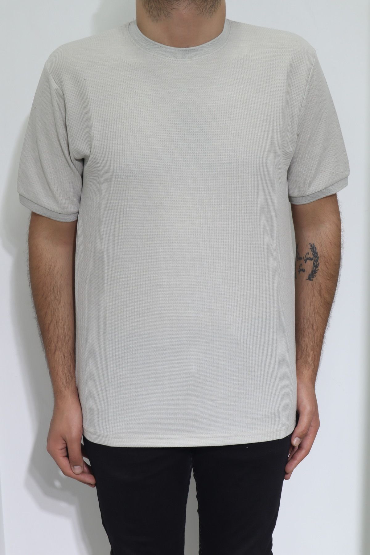 Özhürmet Triko DMC TEKSTİL Erkek Taş Düz Spor Kesim Normal Kalıp Bisiklet Yaka T-Shirt