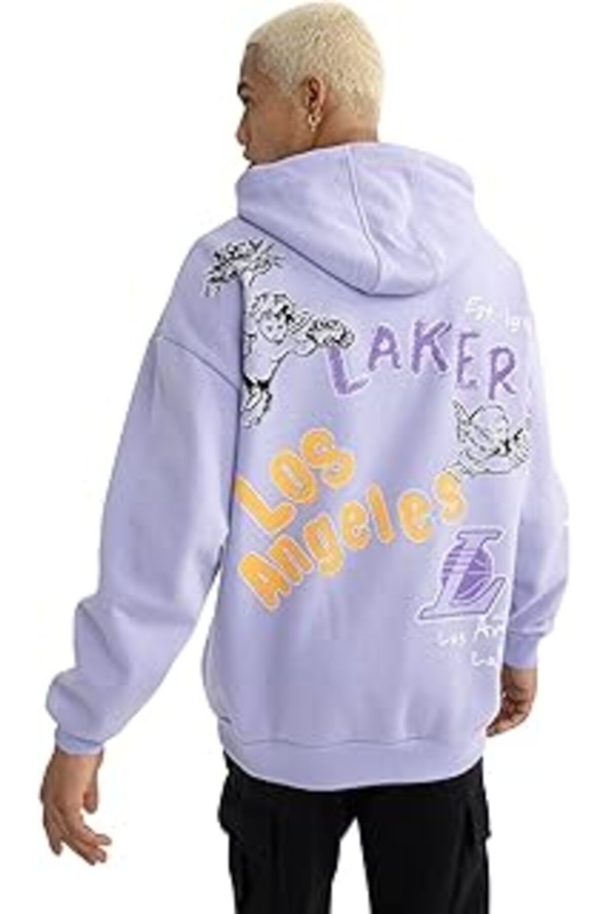 Mu Art Ahşap Defactofit Nba Los Angeles Lakers Oversize Fit Kapüşonlu Kalın Sweatshirt