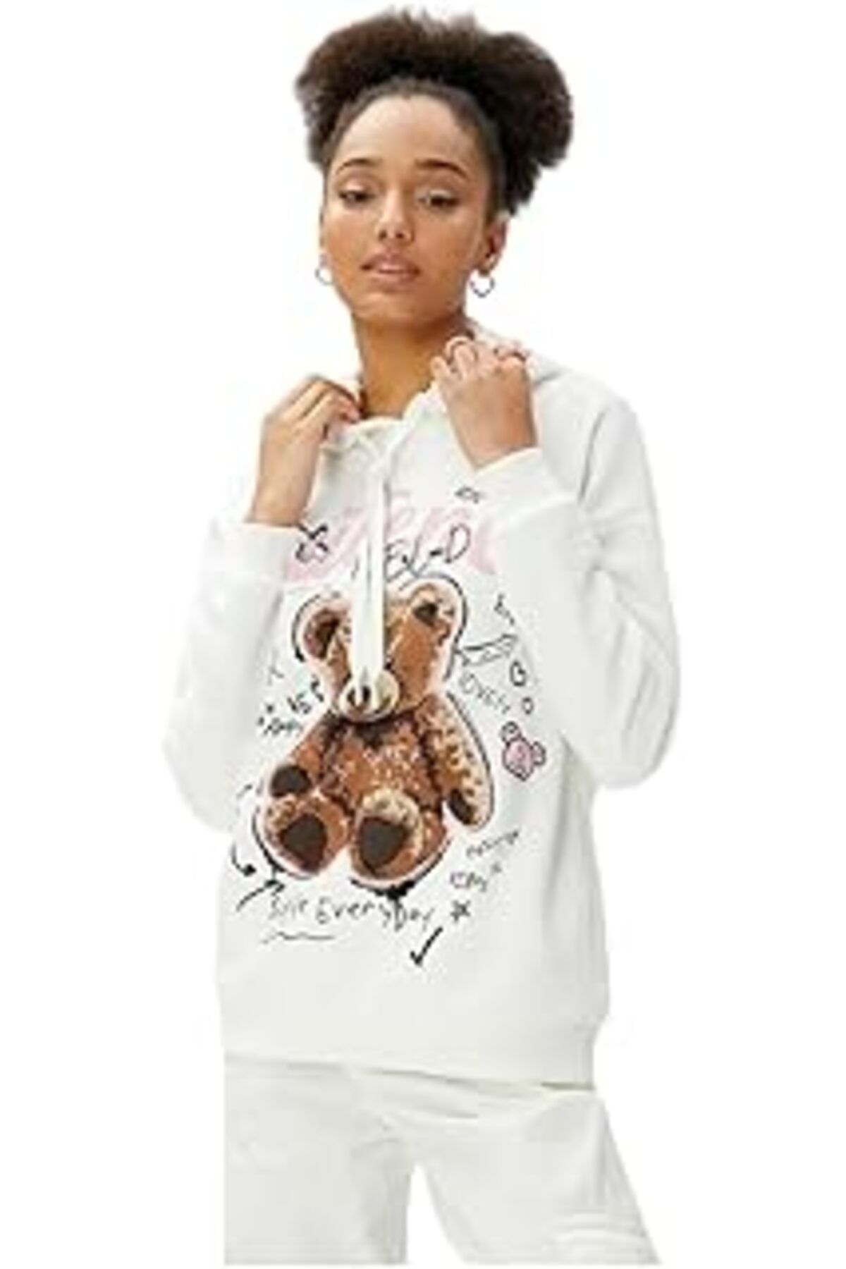 NETWORK ART Şardonlu Kapüşonlu Sweatshirt Baskılı Uzun Kollu Ribanalı