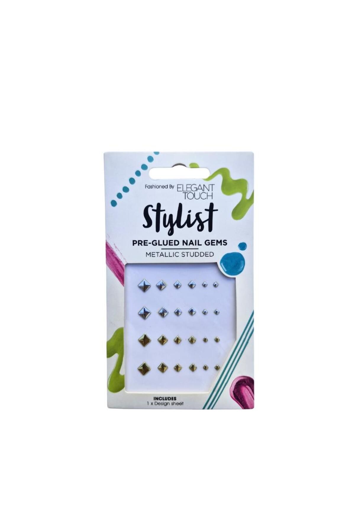 Elegant Touch Stylist Metallic Studded Hazır Yapışkanlı Tırnak Taşları – Gümüş ve Altın Rengi