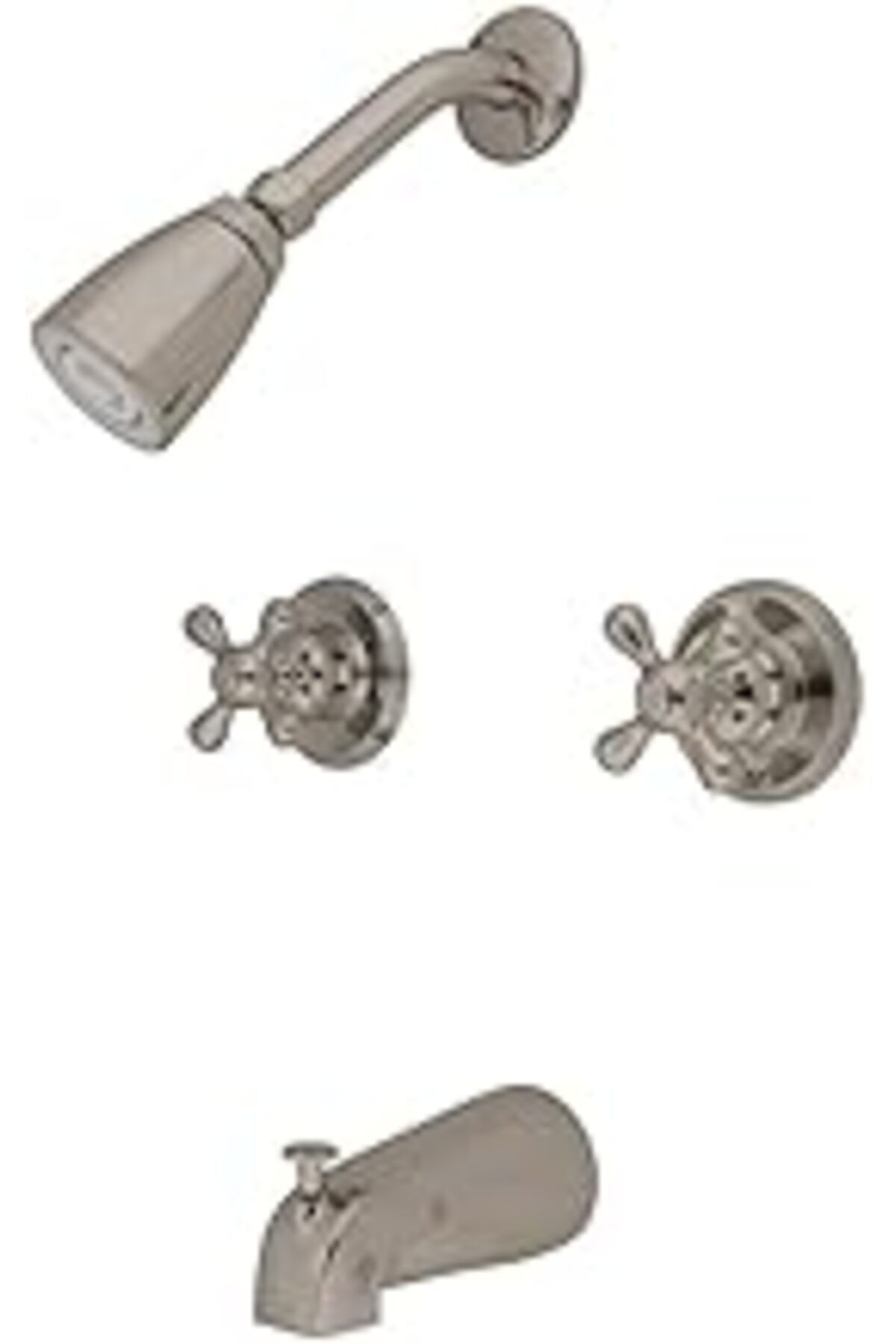 Pazarcan Brass Kb248Ax Çift Saplı Küvet Ve Duş Bataryası Dekorlu Çapraz Kulp, Saten Nikel, 12,5 Cm Musluk Er