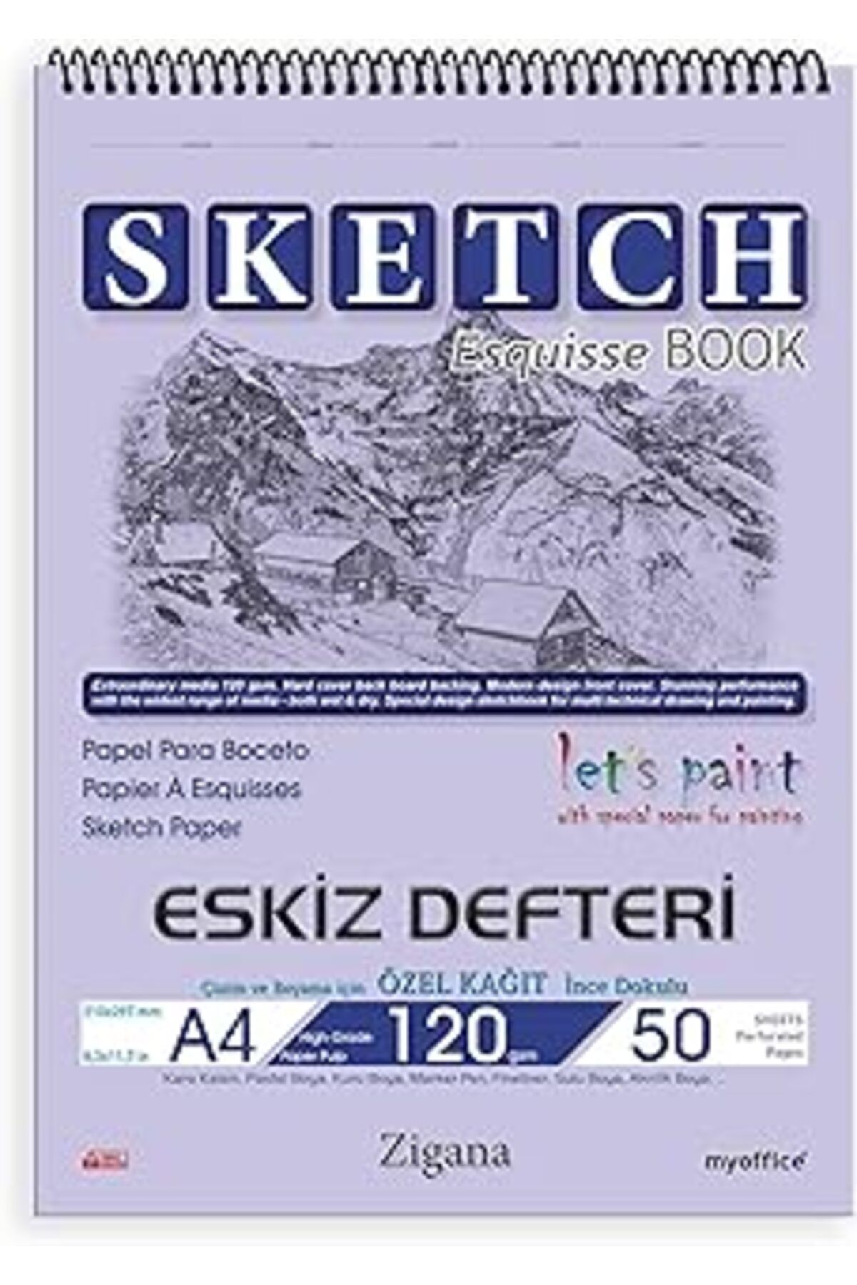 Qedii Zigana A4 Spiralli Eskiz Defteri – 50 Yaprak, 120 Gr Çizim Bloknotu, Sanat Defteri