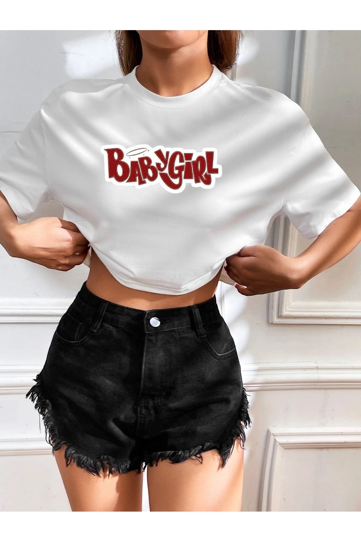 SOHR Kadın Oversize Crop BabyGirl Tasarım T-shirt