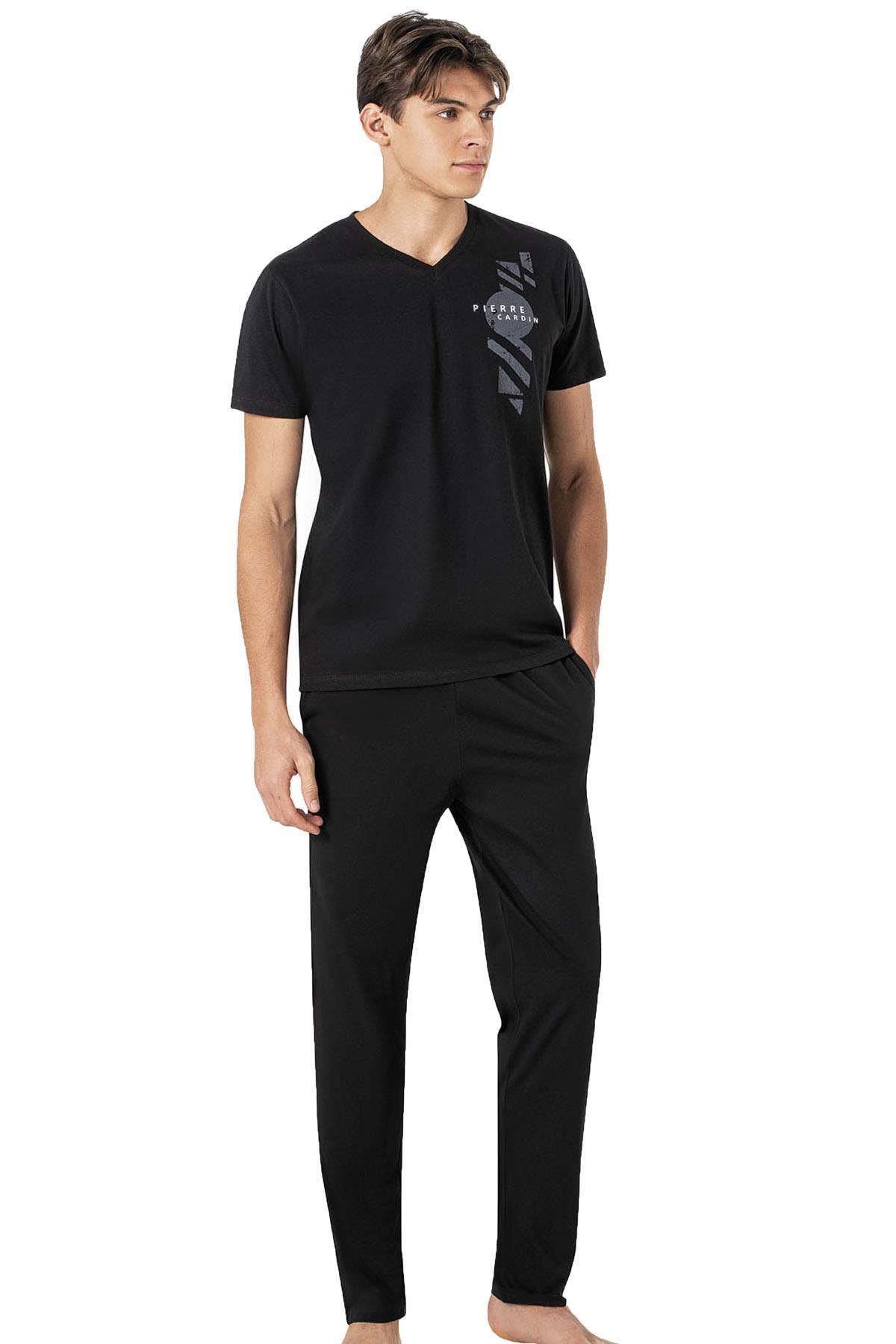 Pierre Cardin Erkek V Yaka %100 Pamuk Penye Pijama Takım